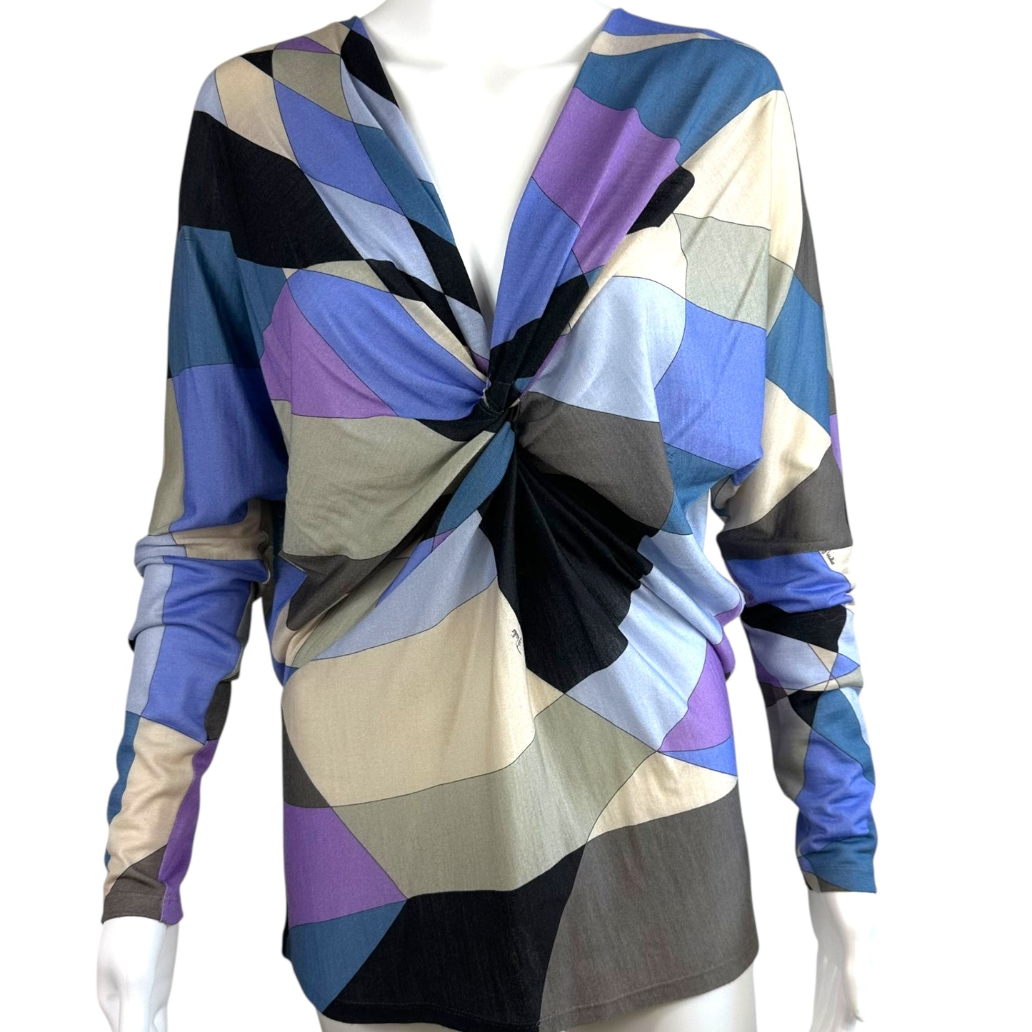 Emilio Pucci Blue & Purple Printed Twist Front Sweater