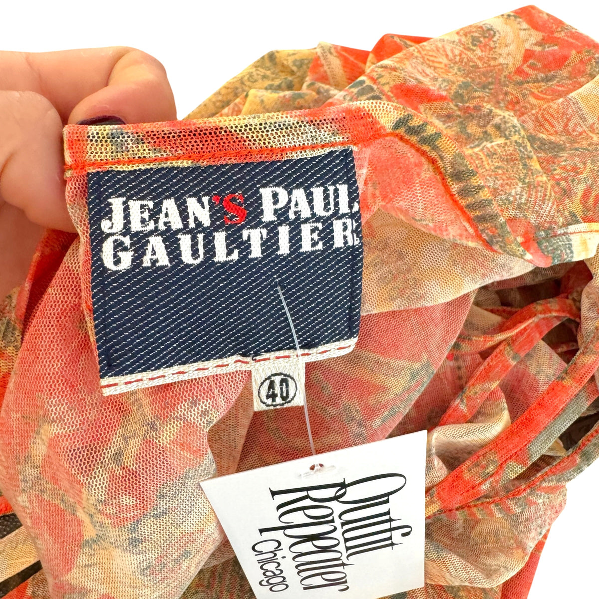 Jean Paul Gaultier Red Beige Paisley Print Mesh Top