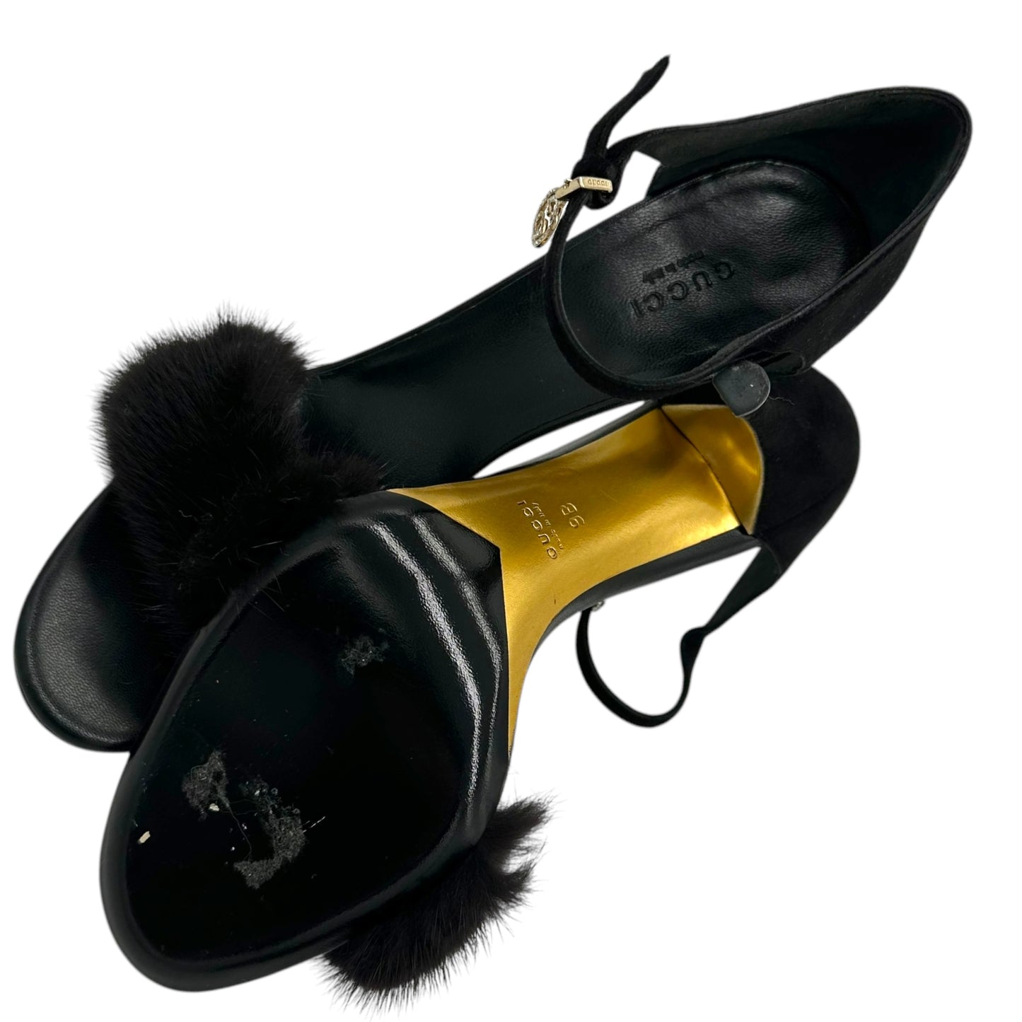 Gucci Black Mink Fur Strap Heels NEW - Outfit Repeater