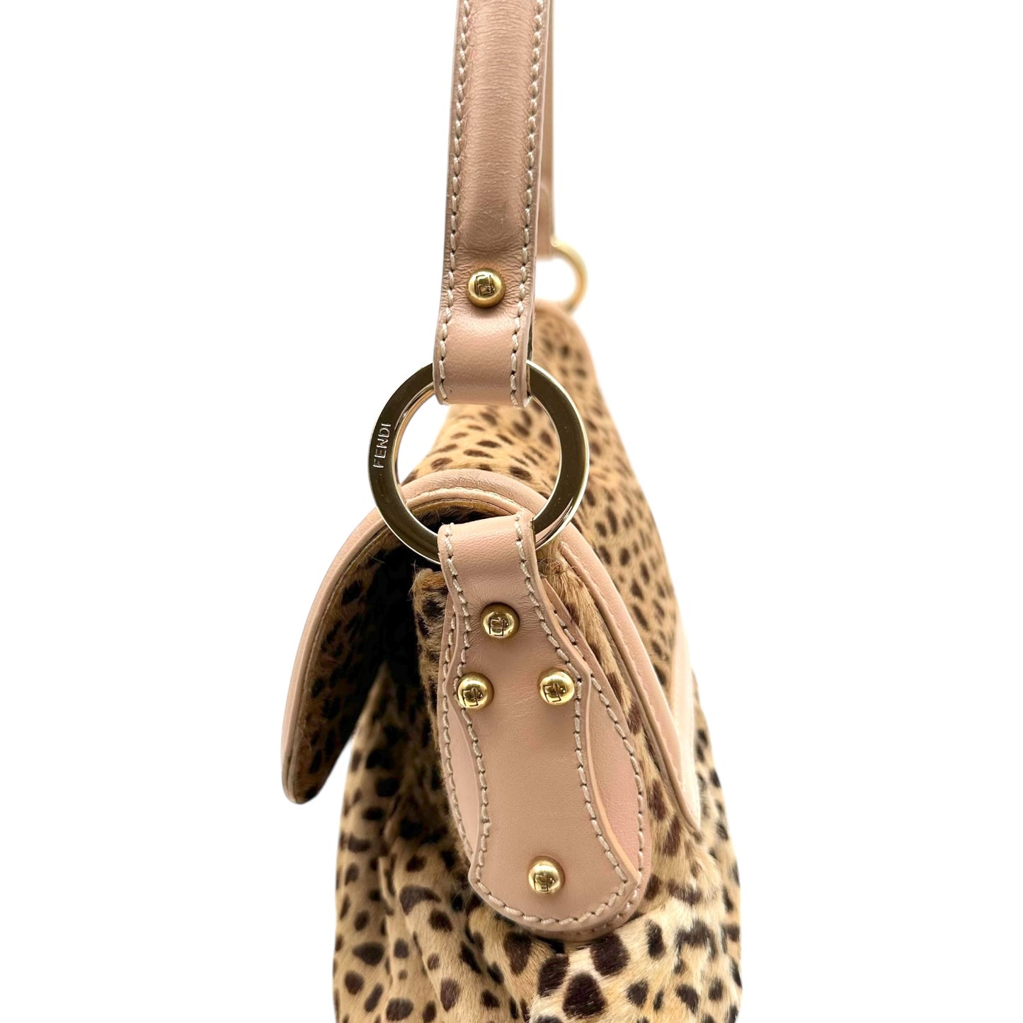 Fendi Pink Leather Trim Leopard Print Ponyhair Chef Bag