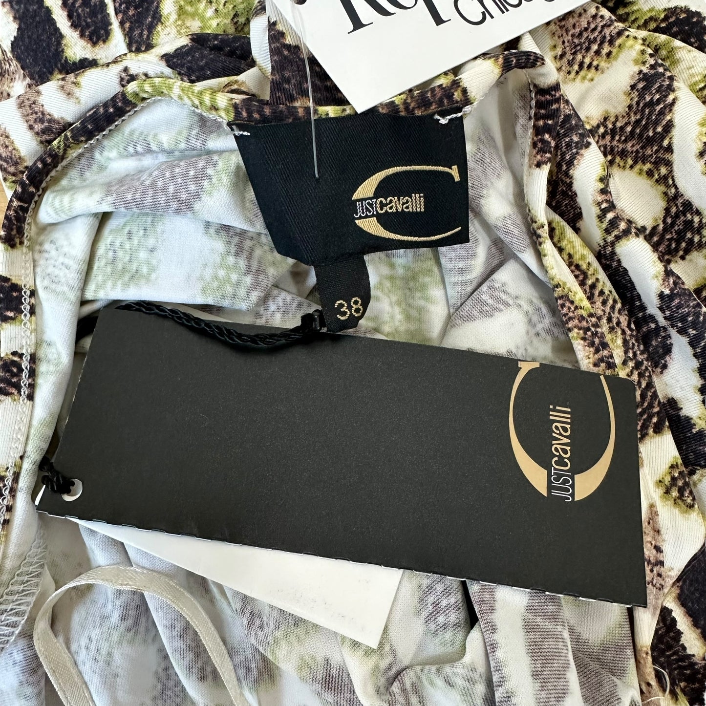 Roberto Cavalli Green Brown Printed Backless Midi Dress