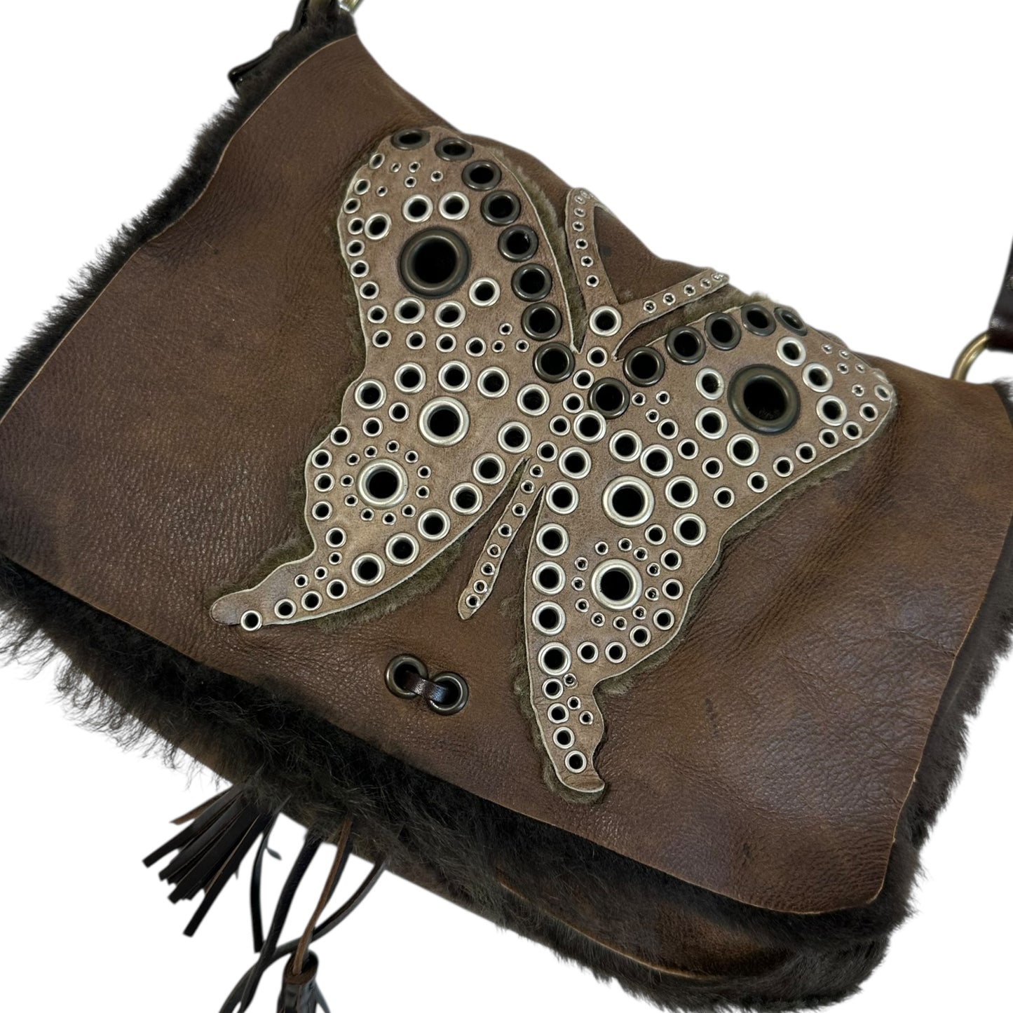 Dolce & Gabbana Brown Shearling Butterfly Messenger Bag