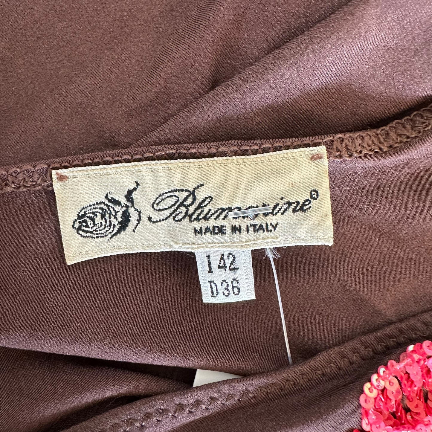 Blumarine Brown & Pink Beaded Floral 3/4 Sleeve Top
