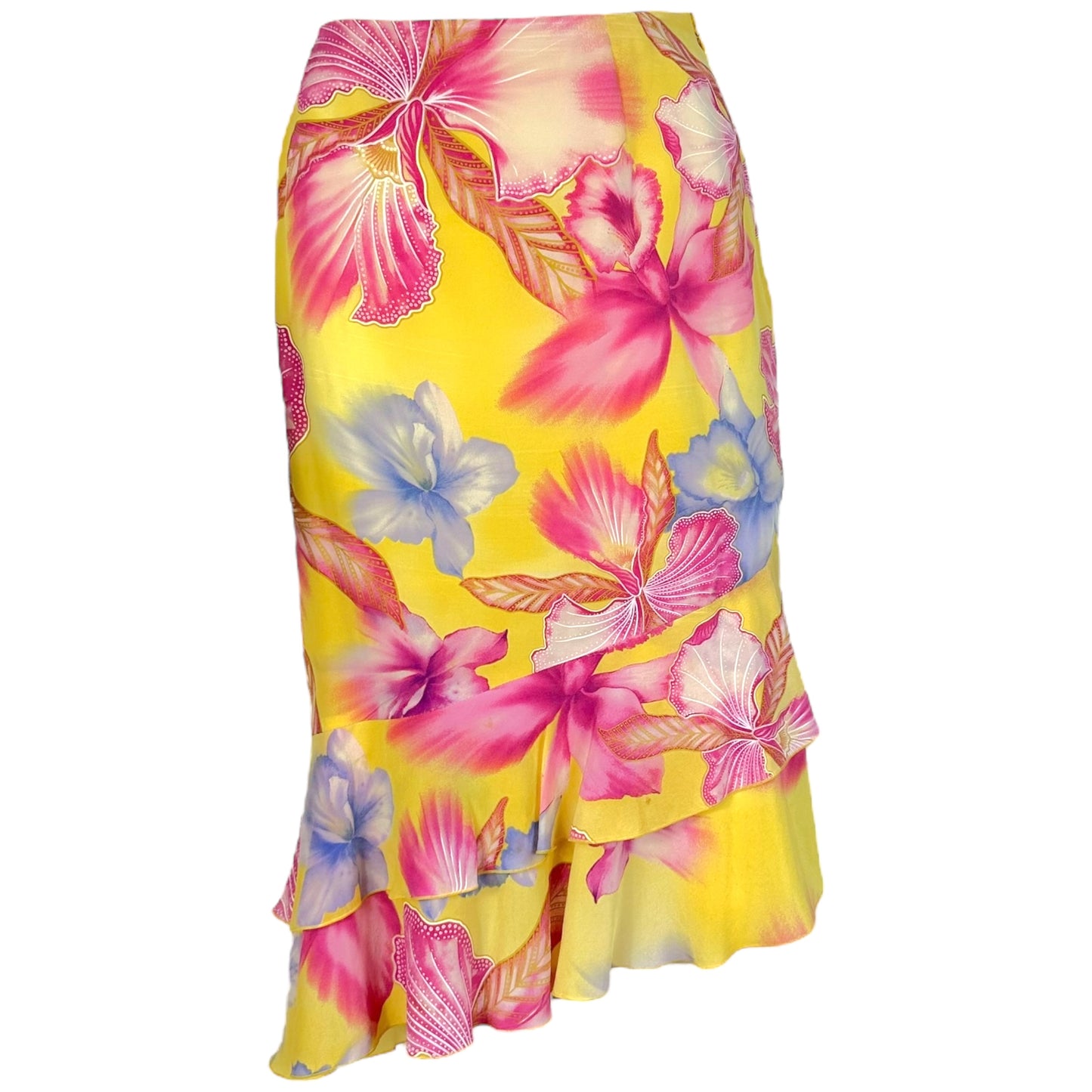 Escada Pink & Yellow Silk Skirt