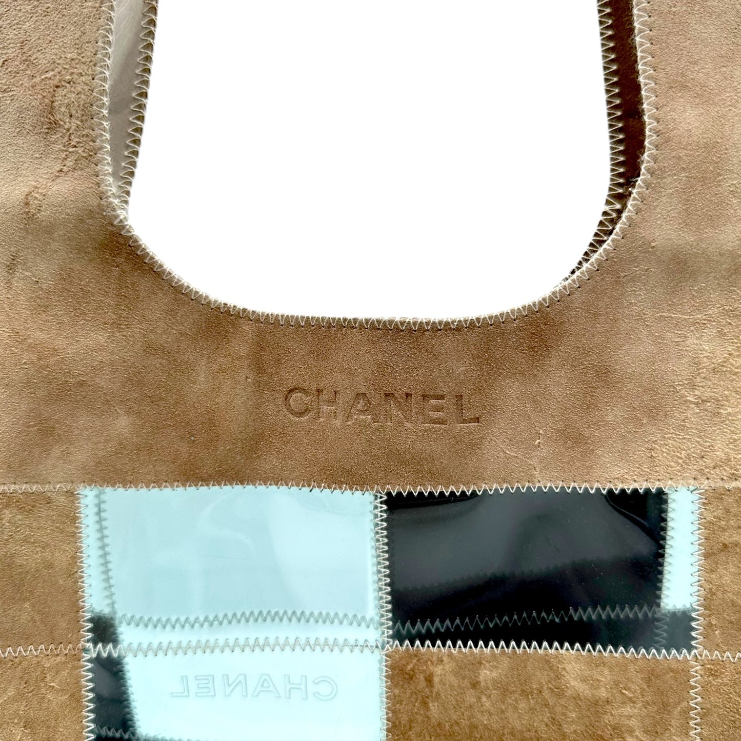Chanel 'Naked' 1997-99 Blue PVC & Tan Suede Tote Bag