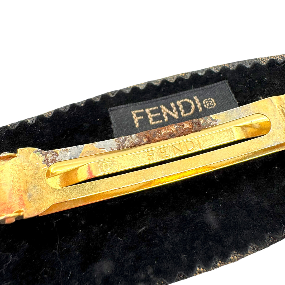 Fendi Hair Clip Gold Zucca Monogram Vintage 90s