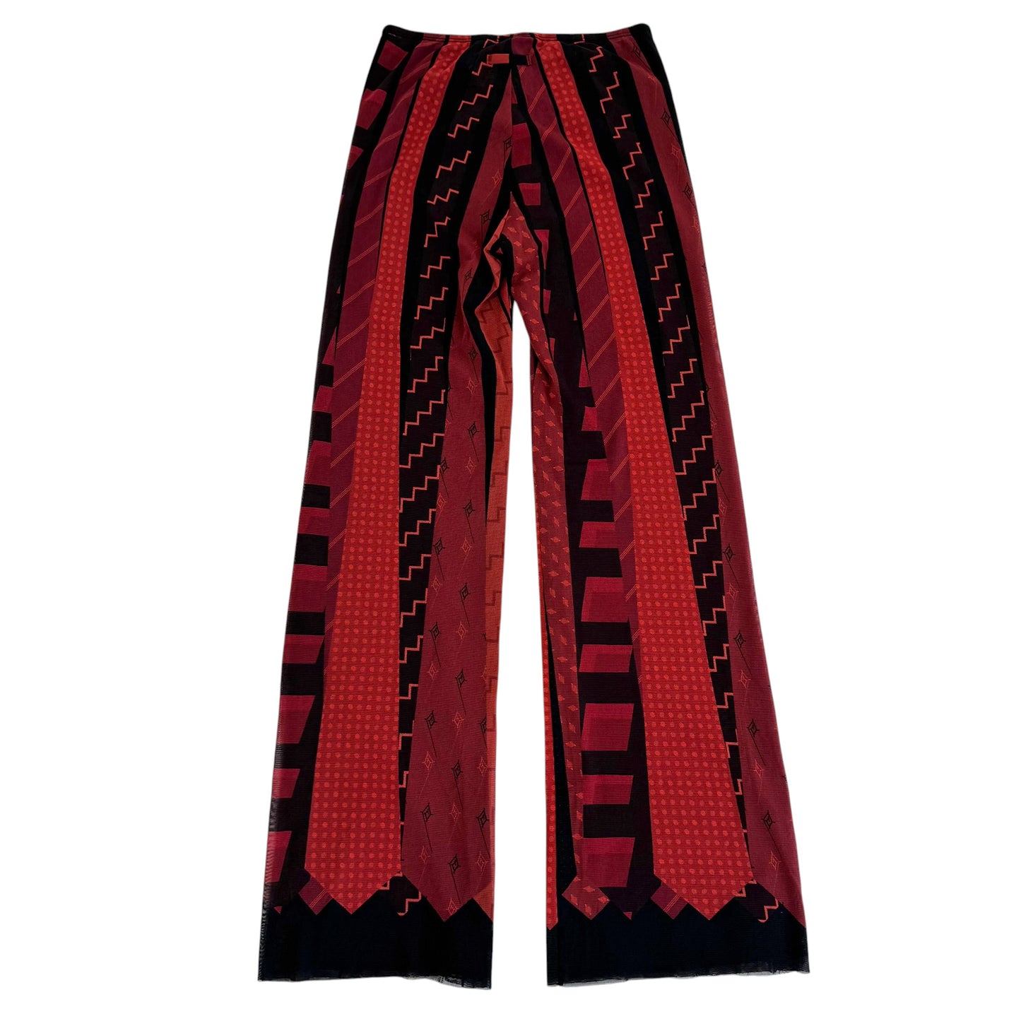 Jean Paul Gaultier JPG Black & Red Printed Mesh Wide-Leg Pants