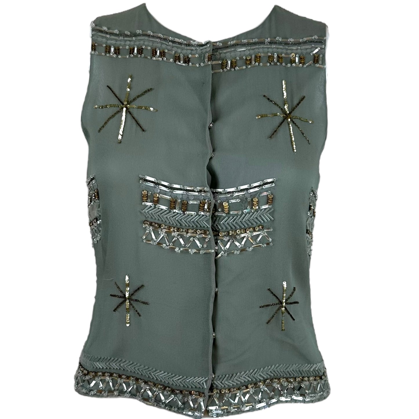 Emporio Armani Gray Silk Beaded Sleeveless Blouse NEW
