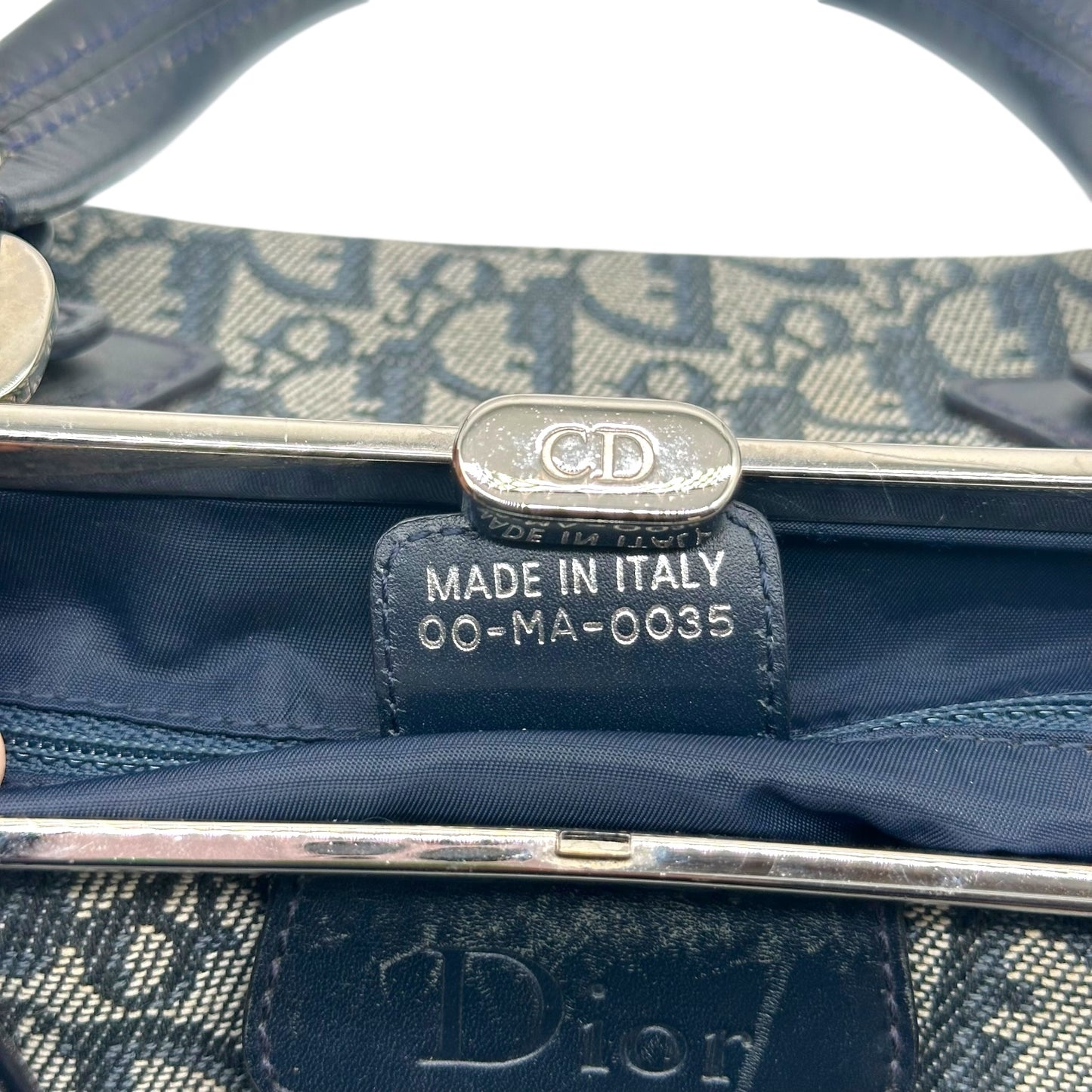 Christian Dior Navy Blue Trotter Monogram East West Kisslock Bag