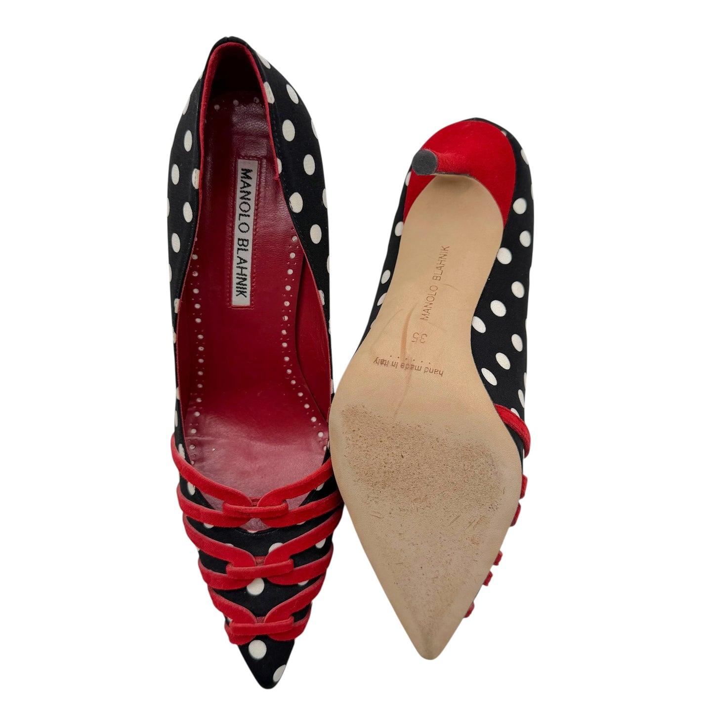 Manolo Blahnik Black & Red Polka Dot Heels - Outfit Repeater