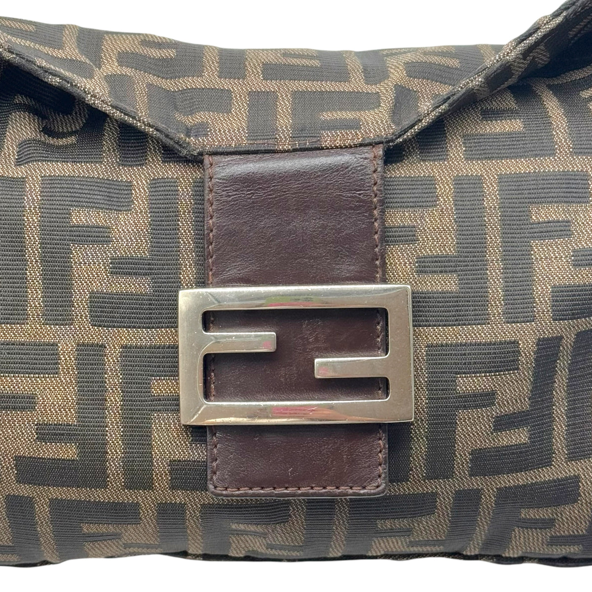 Fendi Brown Zucca Monogram Fold-Over Baguette Bag
