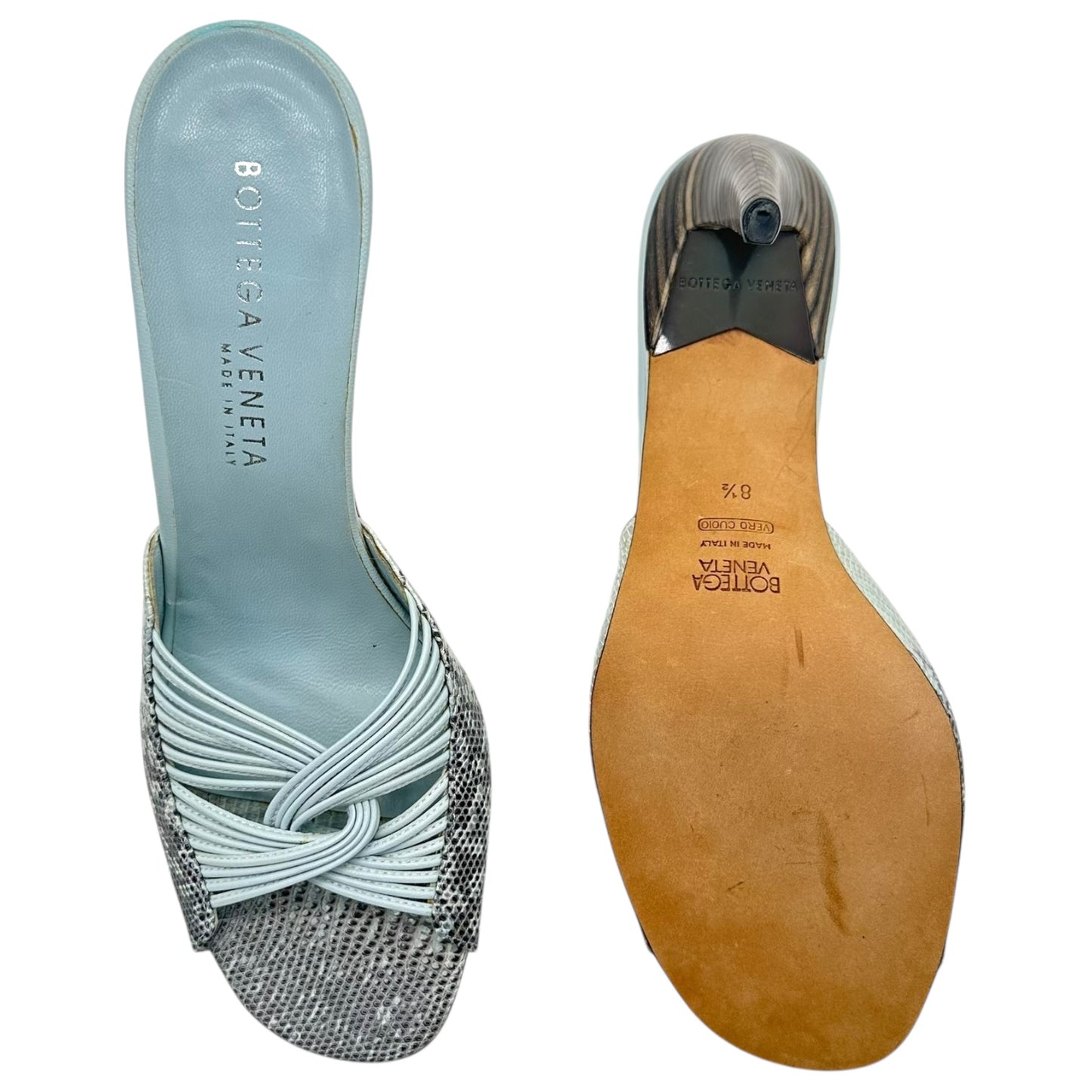 Bottega Veneta Blue Lizard Skin Mule Heels