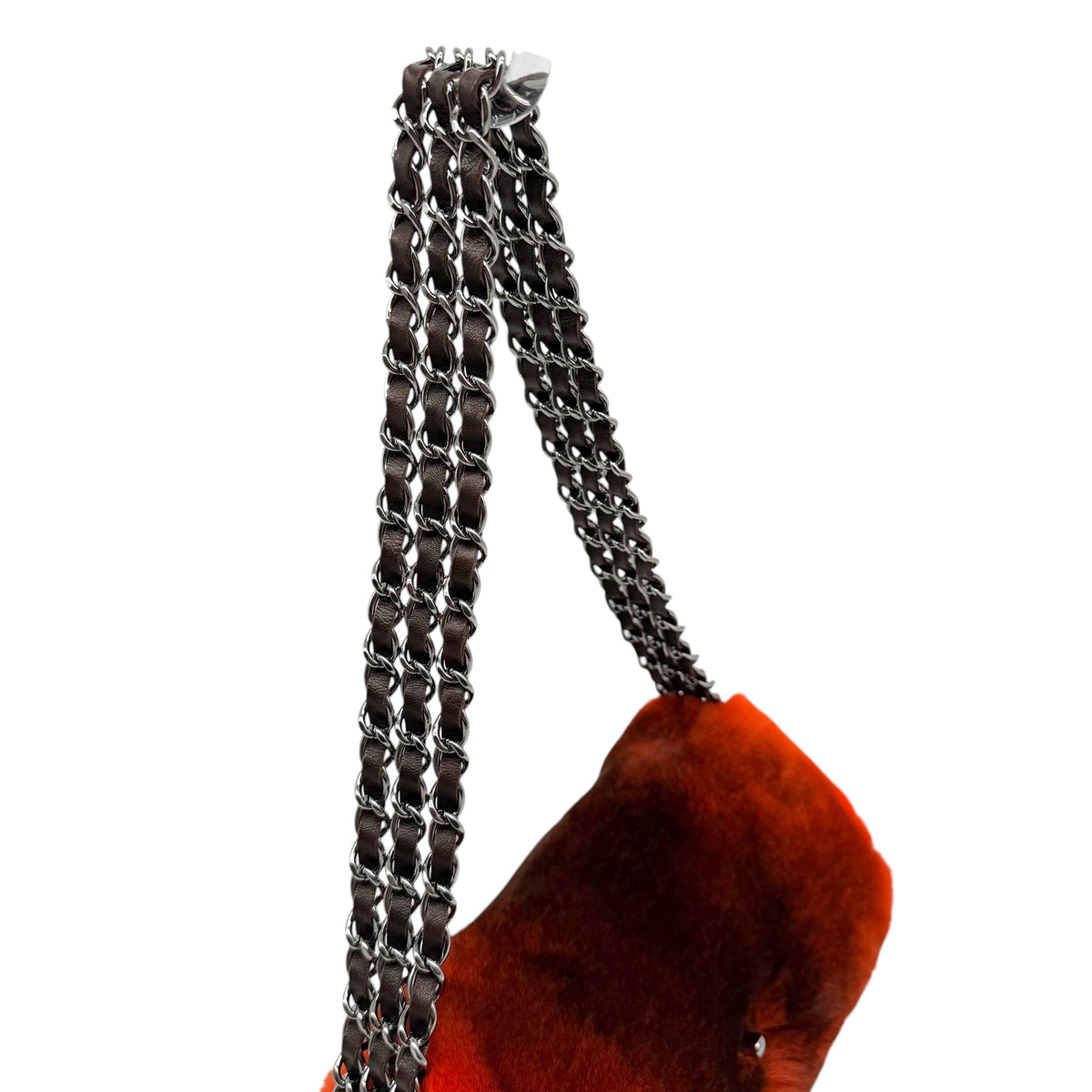 Chanel Orange Rabbit Fur Triple Chain Small Flap Bag 2004-05