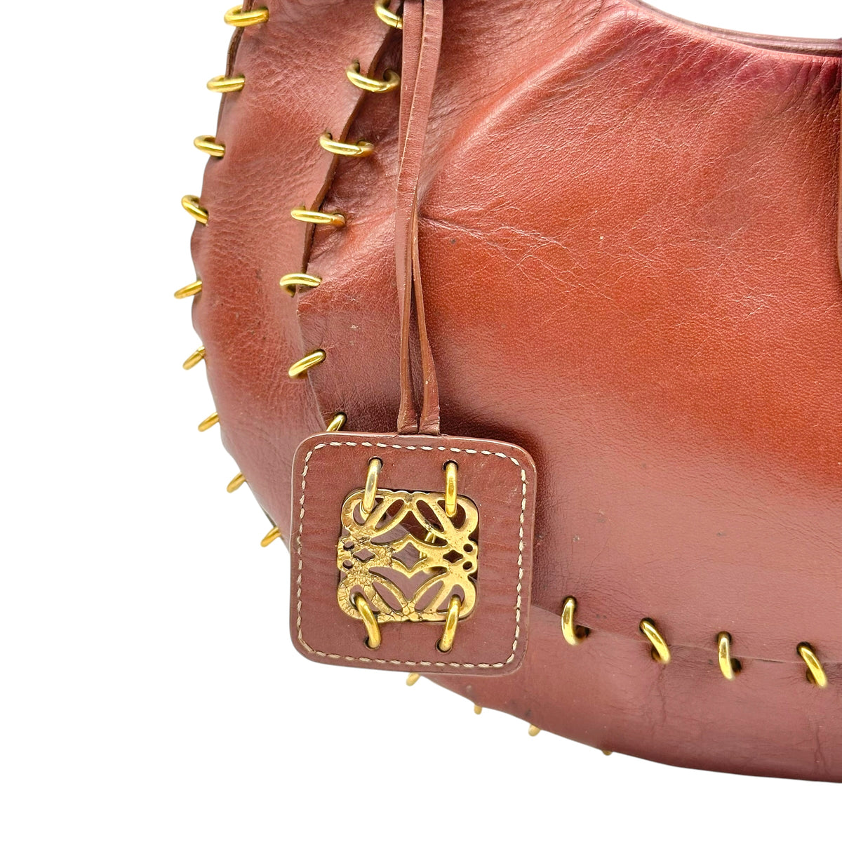 Loewe Brown Leather Small Hobo Bag with Gold Detailing