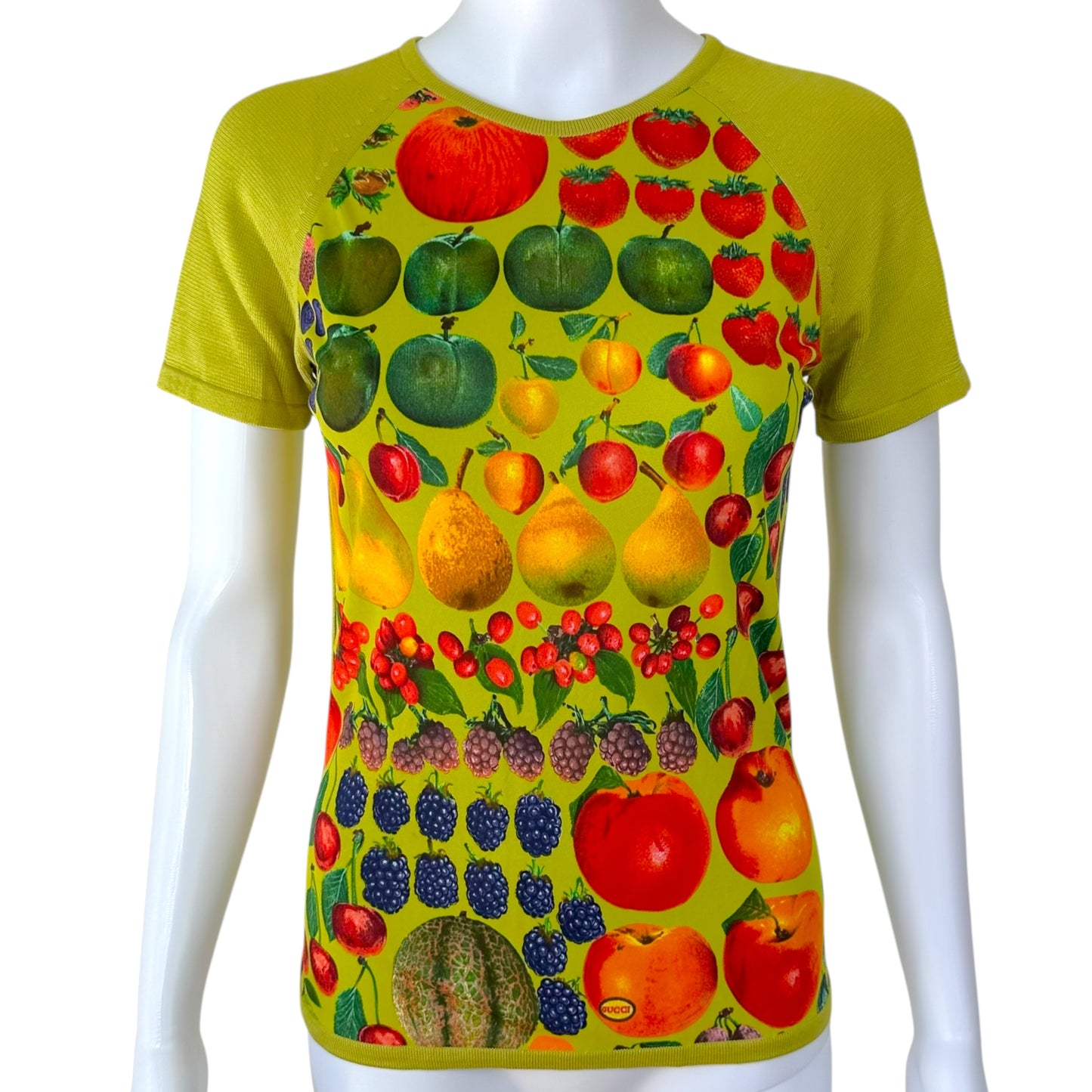 Gucci by Tom Ford S/S 1996 Green Fruit Print Silk T-Shirt