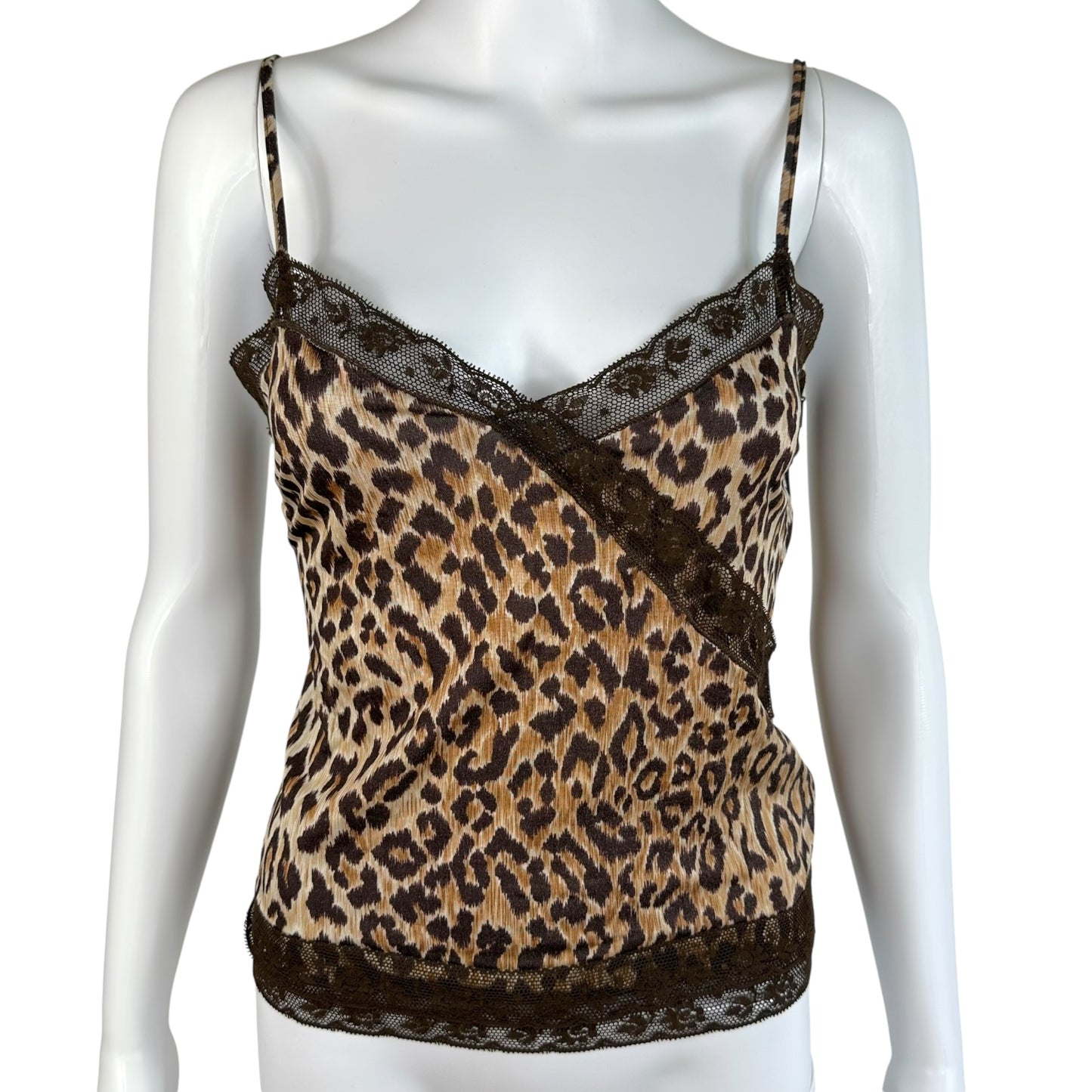 D&G Dolce & Gabbana Leopard Print Lace Trim Cami
