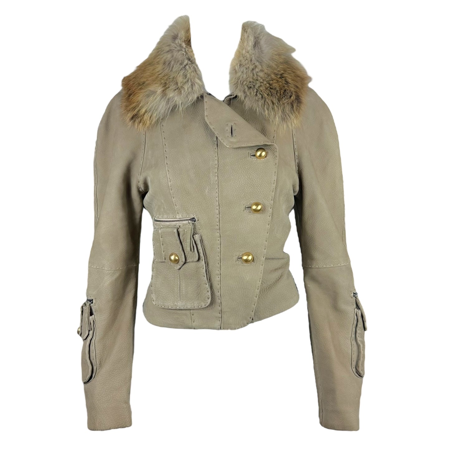 Fendi Multi-Pocket Suede & Fox Fur Coat