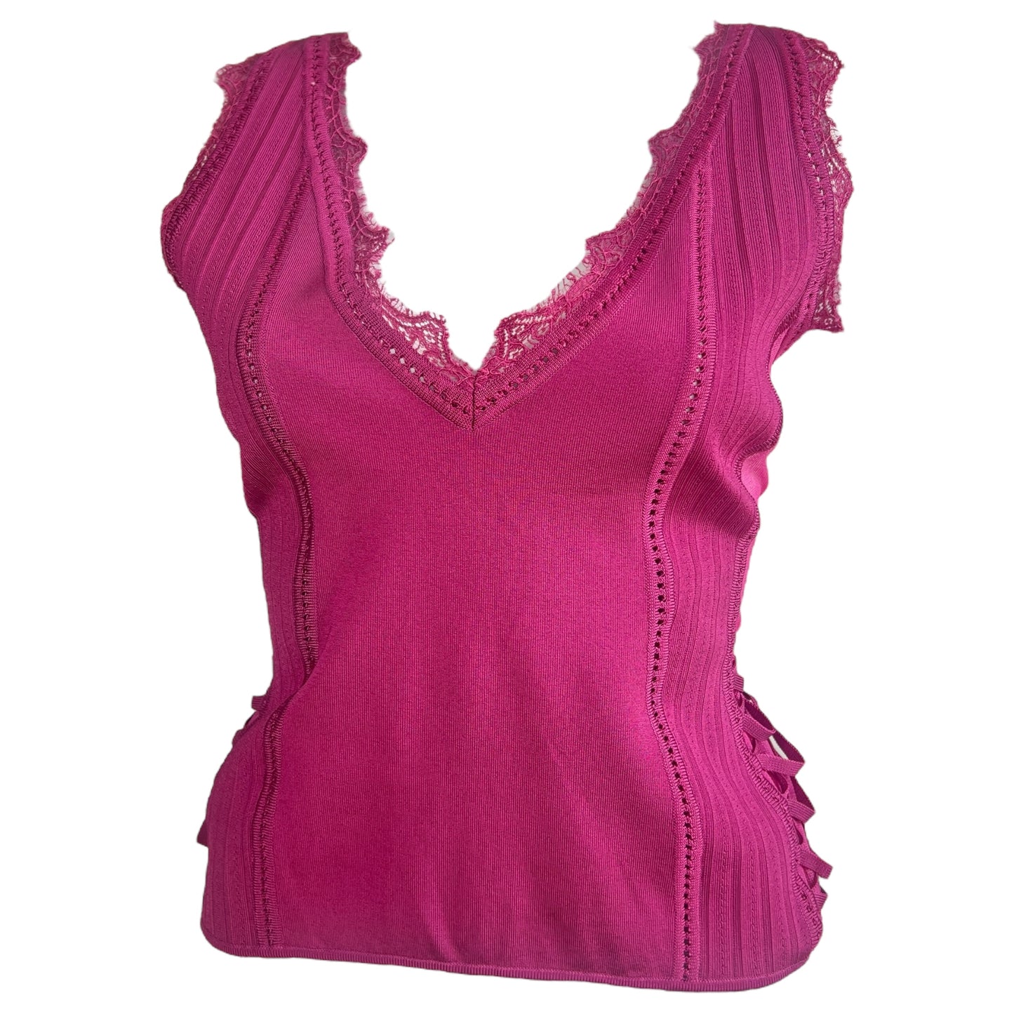 Christian Dior S/S 2005 Pink Lace Up Knit Tank
