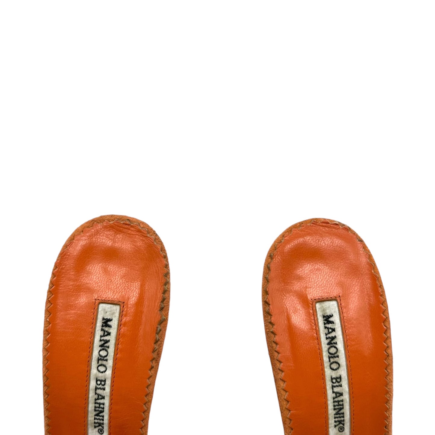 Manolo Blahnik Orange Suede Embellished Kitten Heels