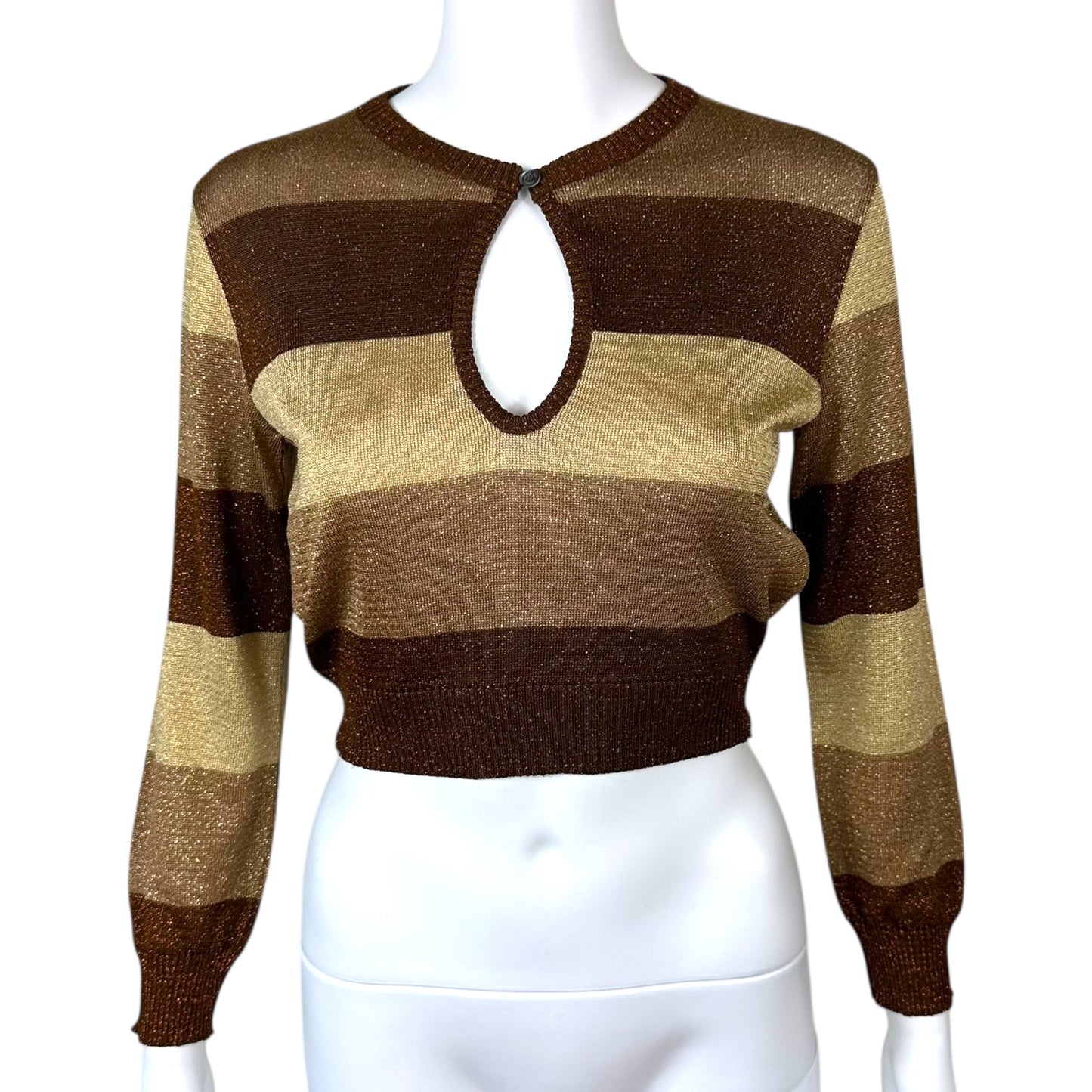 Dolce & Gabbana Brown Striped Lamé Crop Sweater