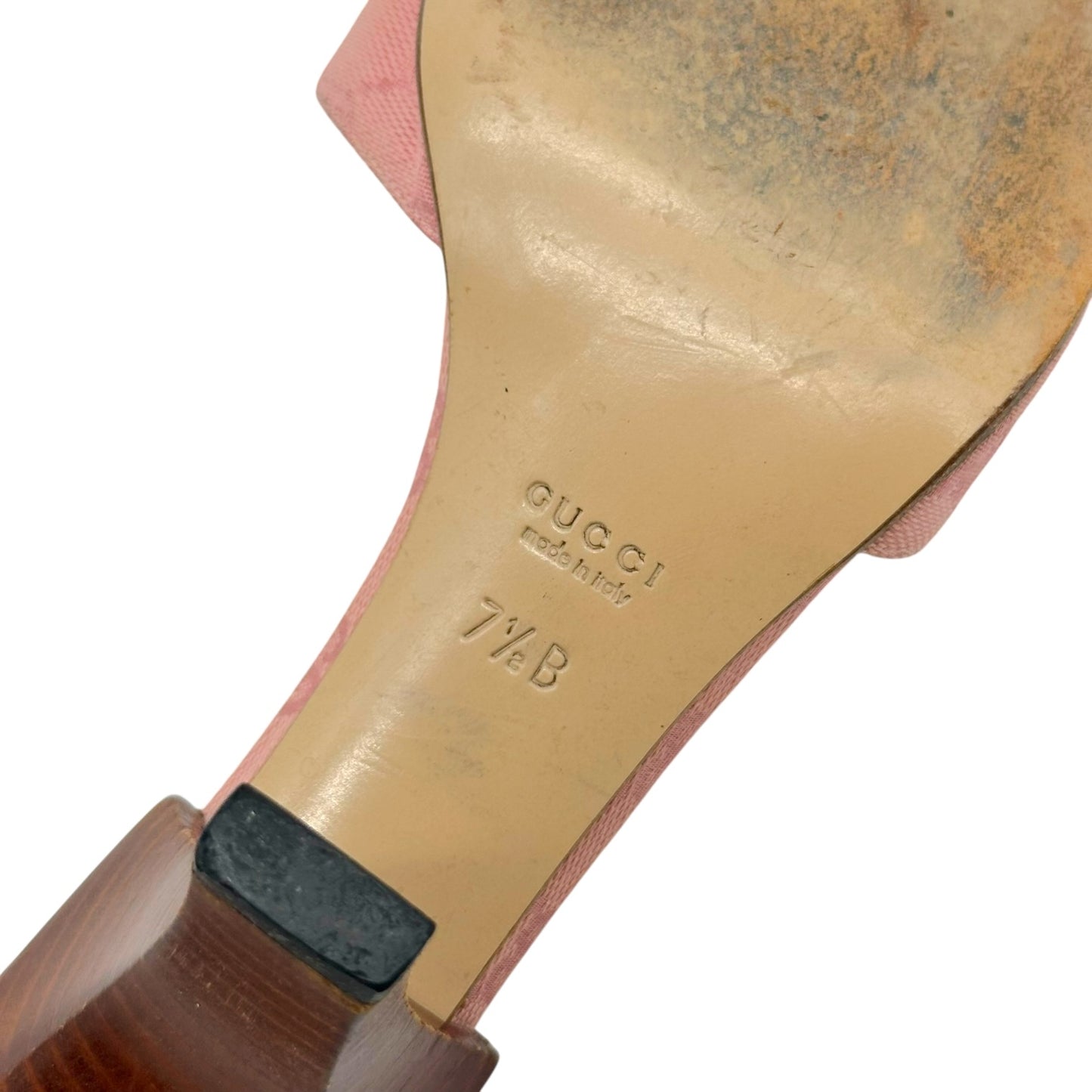 Gucci Pink Monogram Kitten Heel Mules - Outfit Repeater