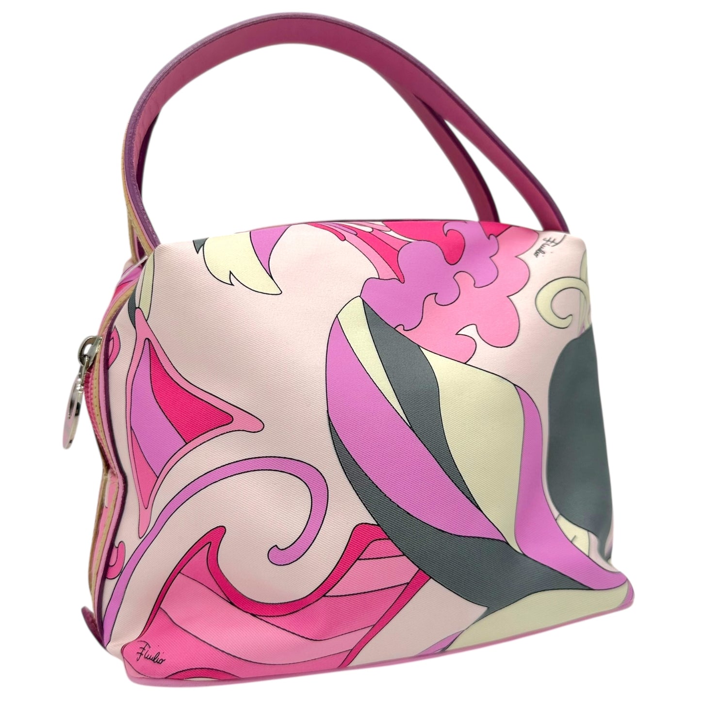 Emilio Pucci Pink & Gray Printed Silk Pochette Bag