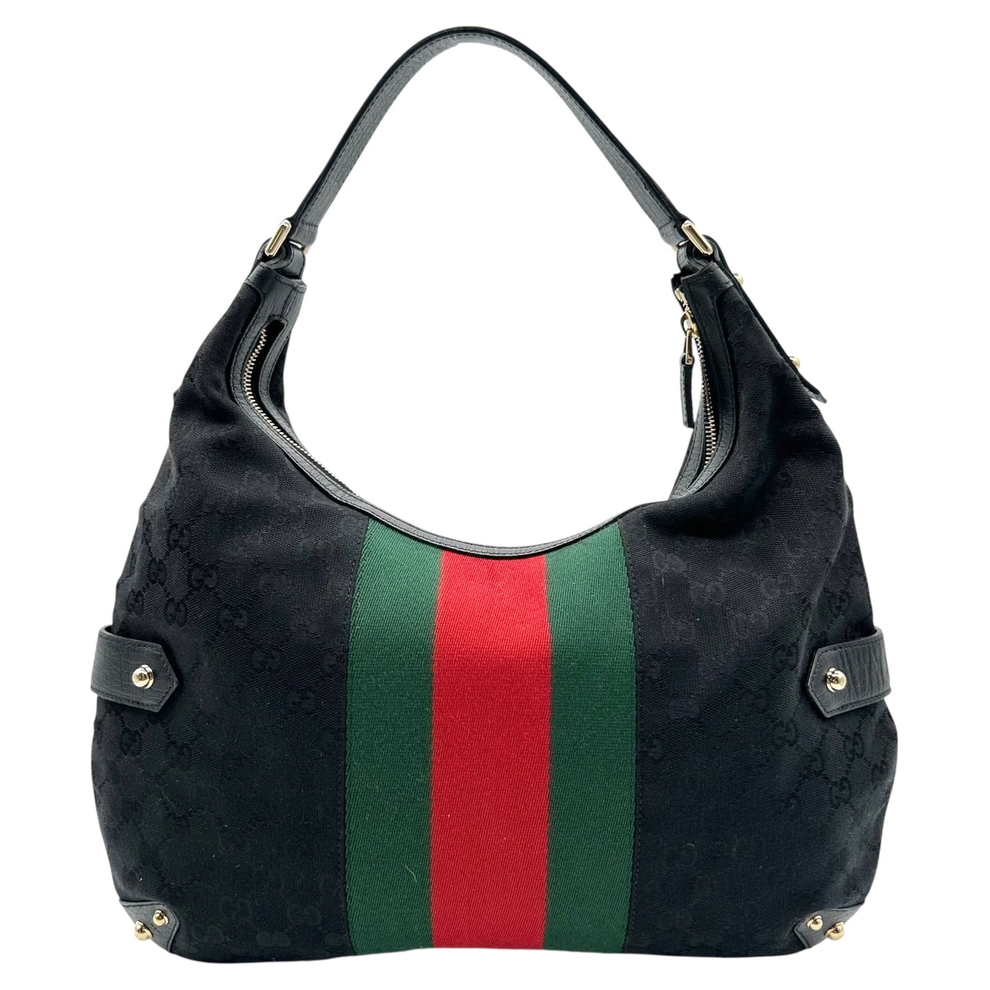 Gucci Black Monogram Horsebit Hobo Bag