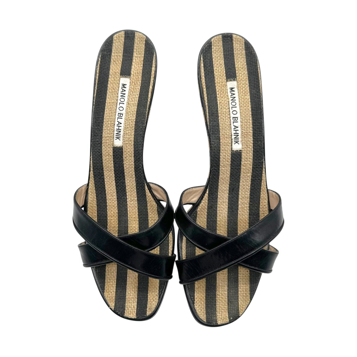 Manolo Blahnik Striped Burlap Wedge Sandals