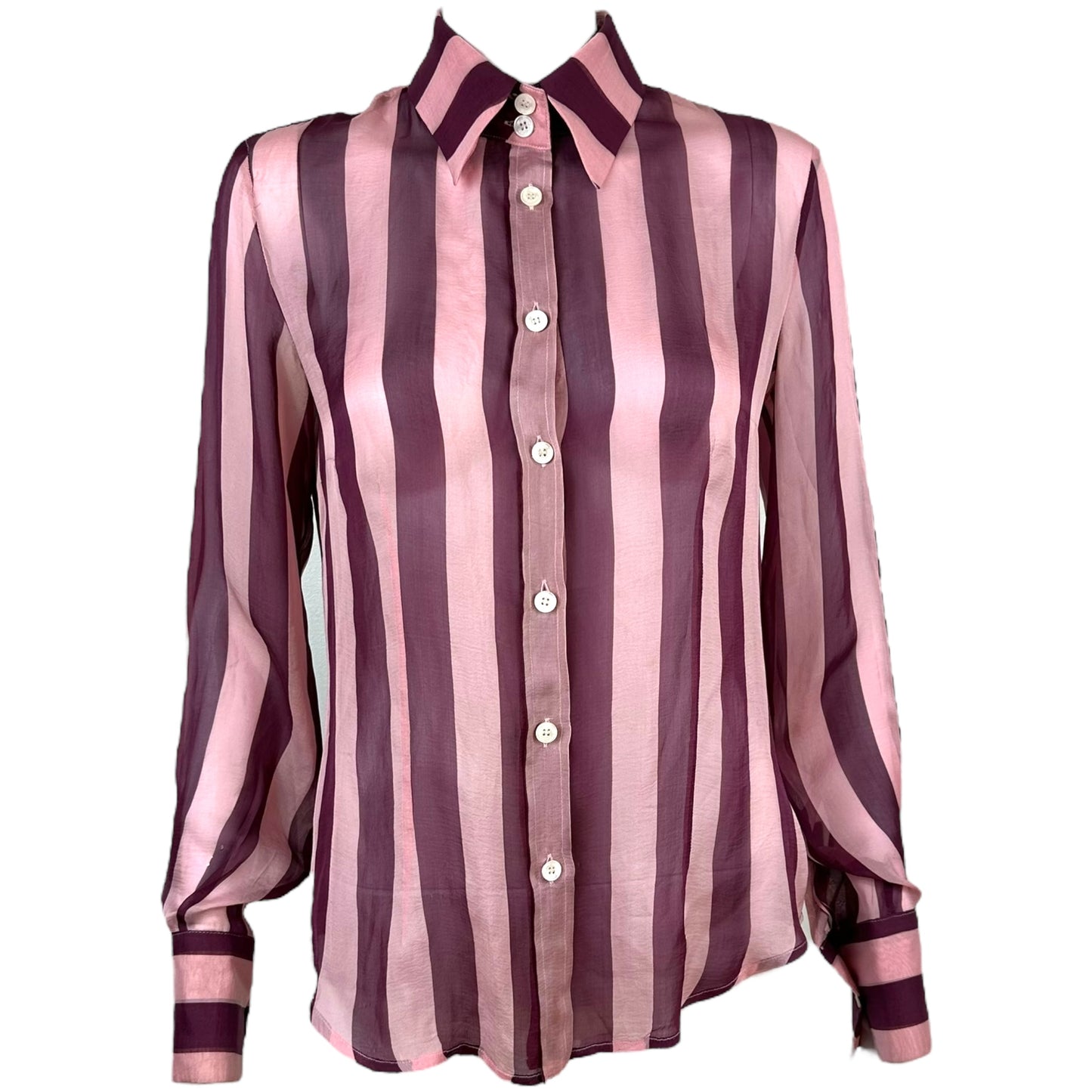 D&G Dolce & Gabbana Pink Striped Sheer Silk Blouse Top