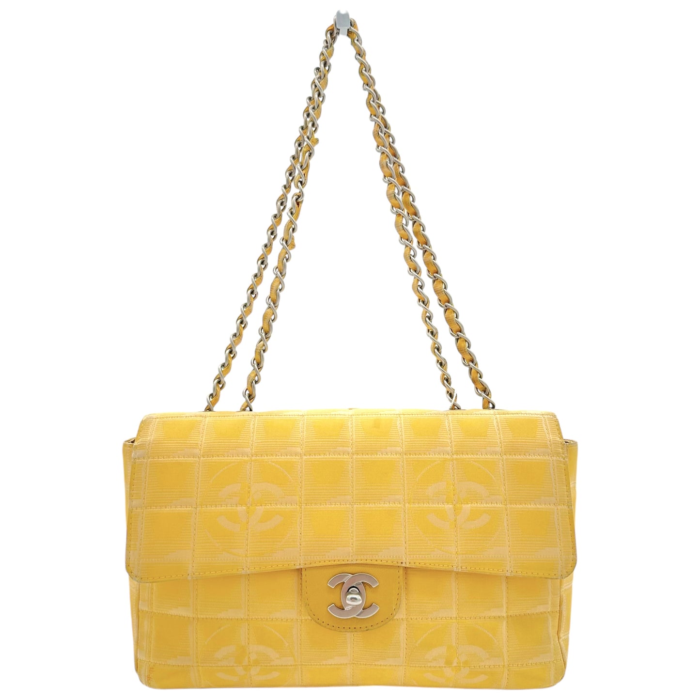 Chanel Yellow Nylon Travel Line Medium Flap Bag