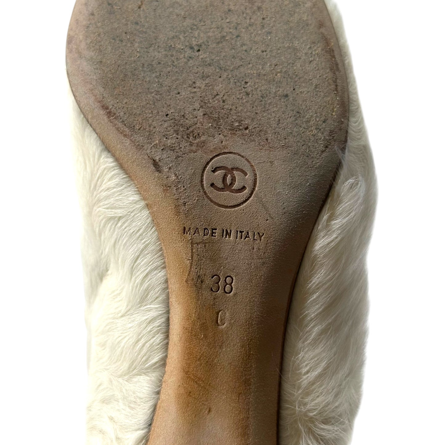 Chanel Ivory Mongolian Lamb Fur Heeled Boots