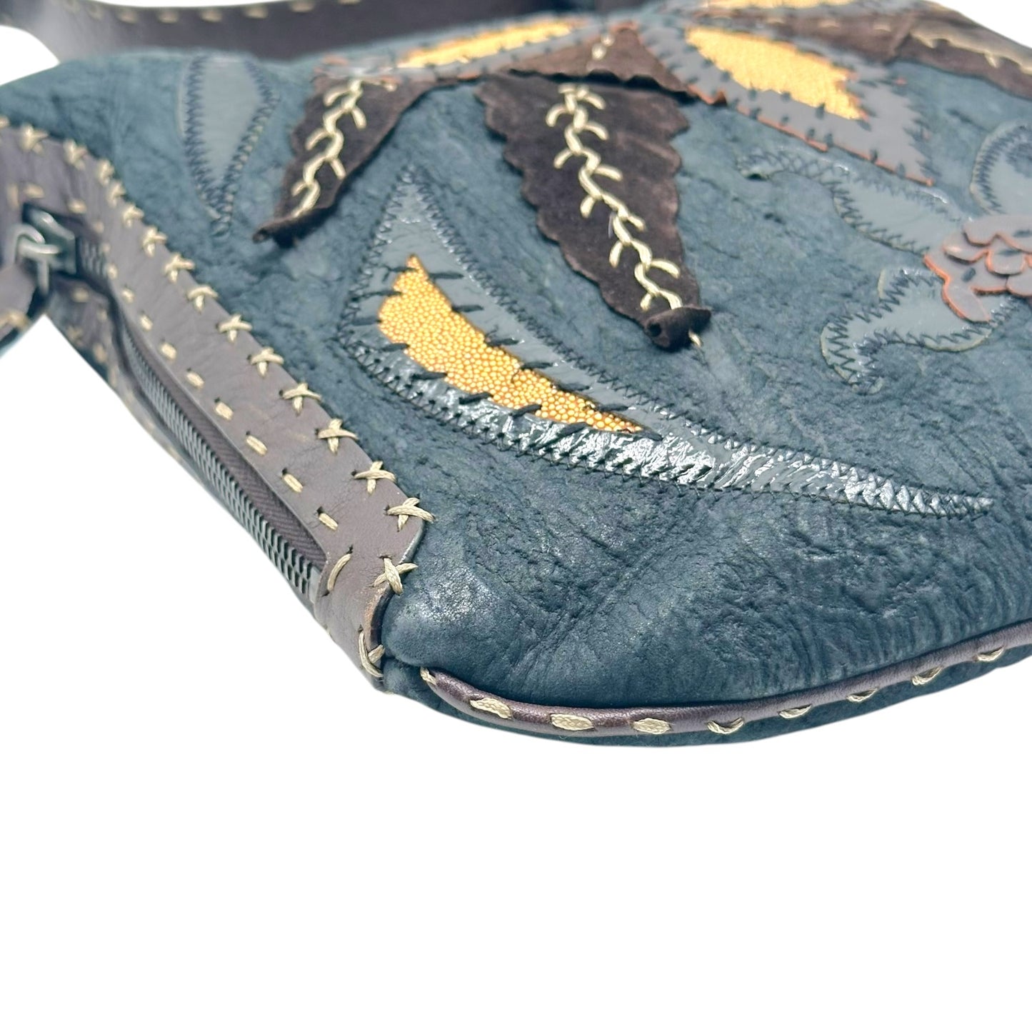 Fendi Black Brown Patchwork Stingray Leather Oyster Bag