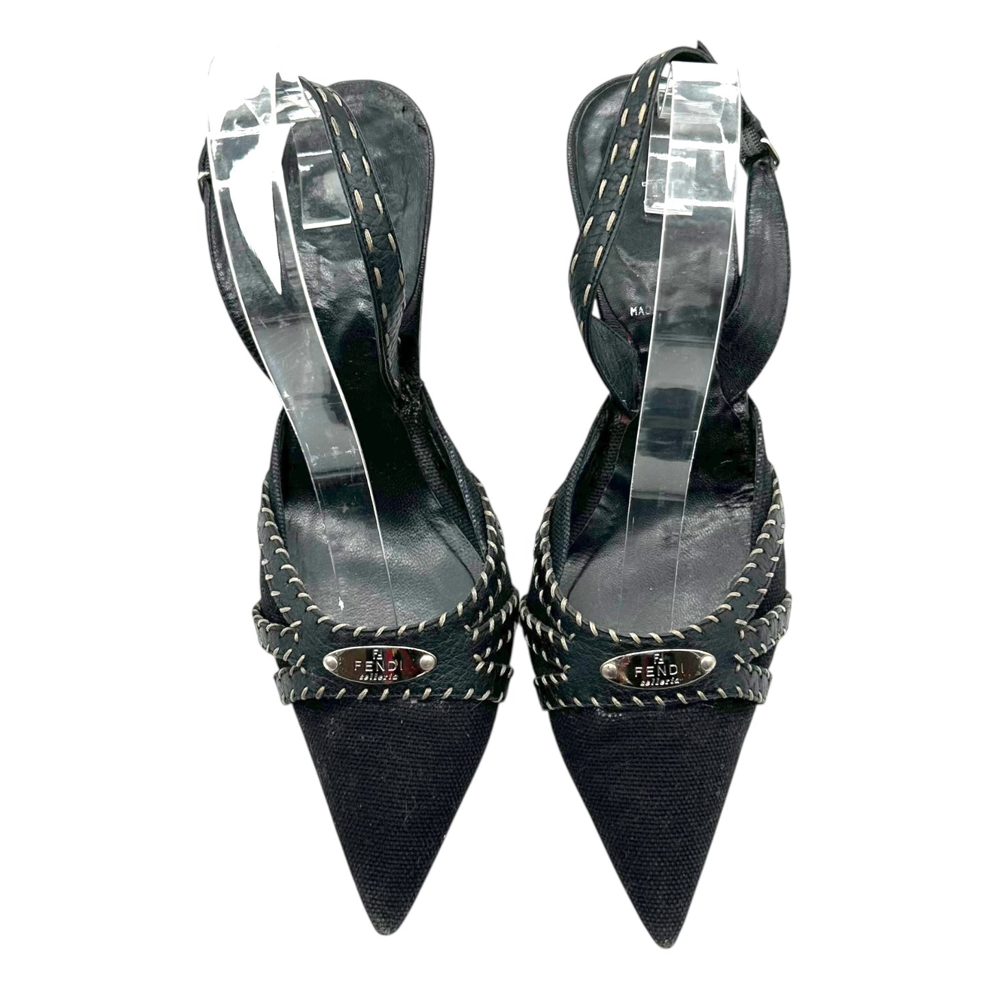 Fendi Selleria Black Whipstitch Pointed Toe Heels