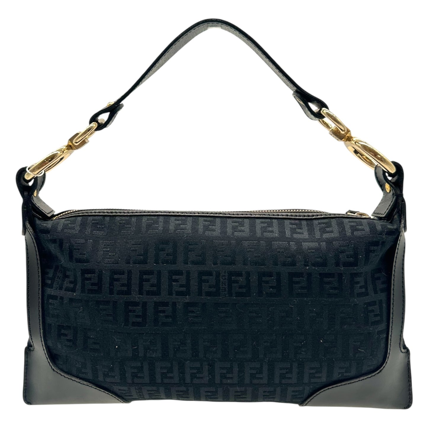 Fendi Black Zucchino Monogram Leather Trim Shoulder Bag