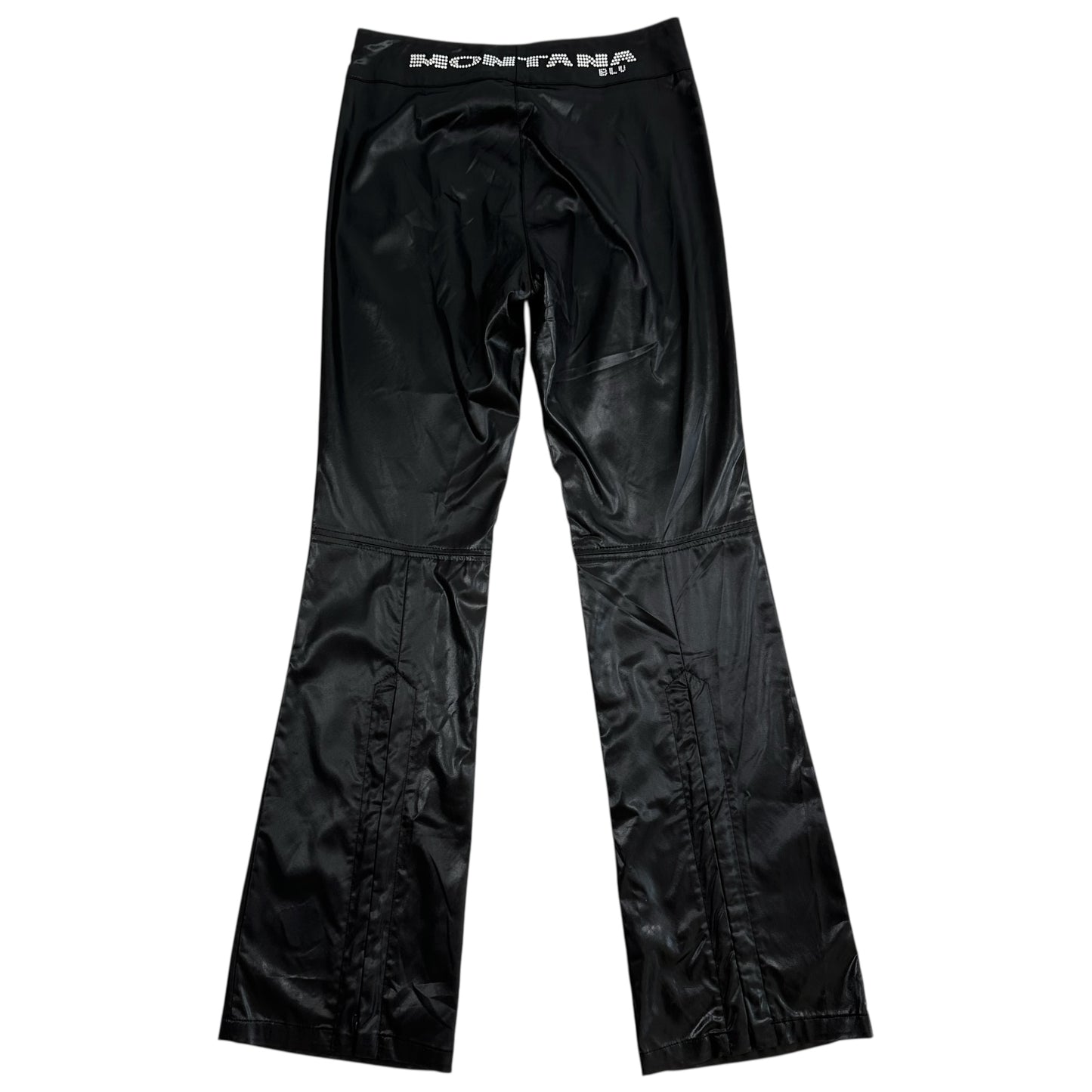 Claude Montana Blu Black 'Leather Look' Crystal Logo Pants