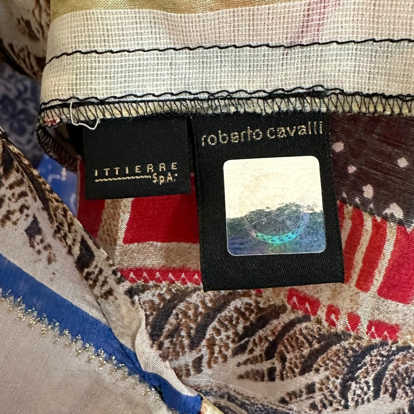 Just Cavalli Roberto Cavalli Multicolor Patchwork Wide Sleeve Silk Blouse