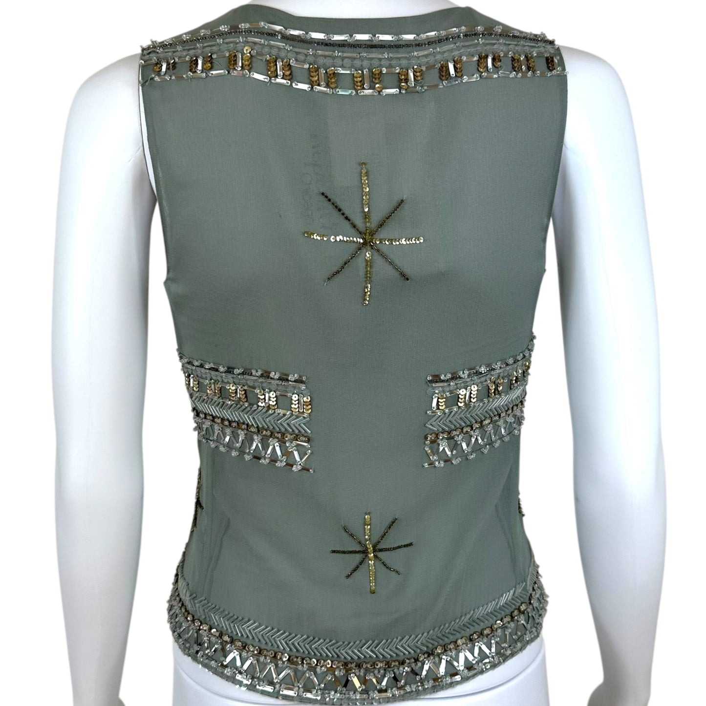 Emporio Armani Gray Silk Beaded Sleeveless Blouse NEW