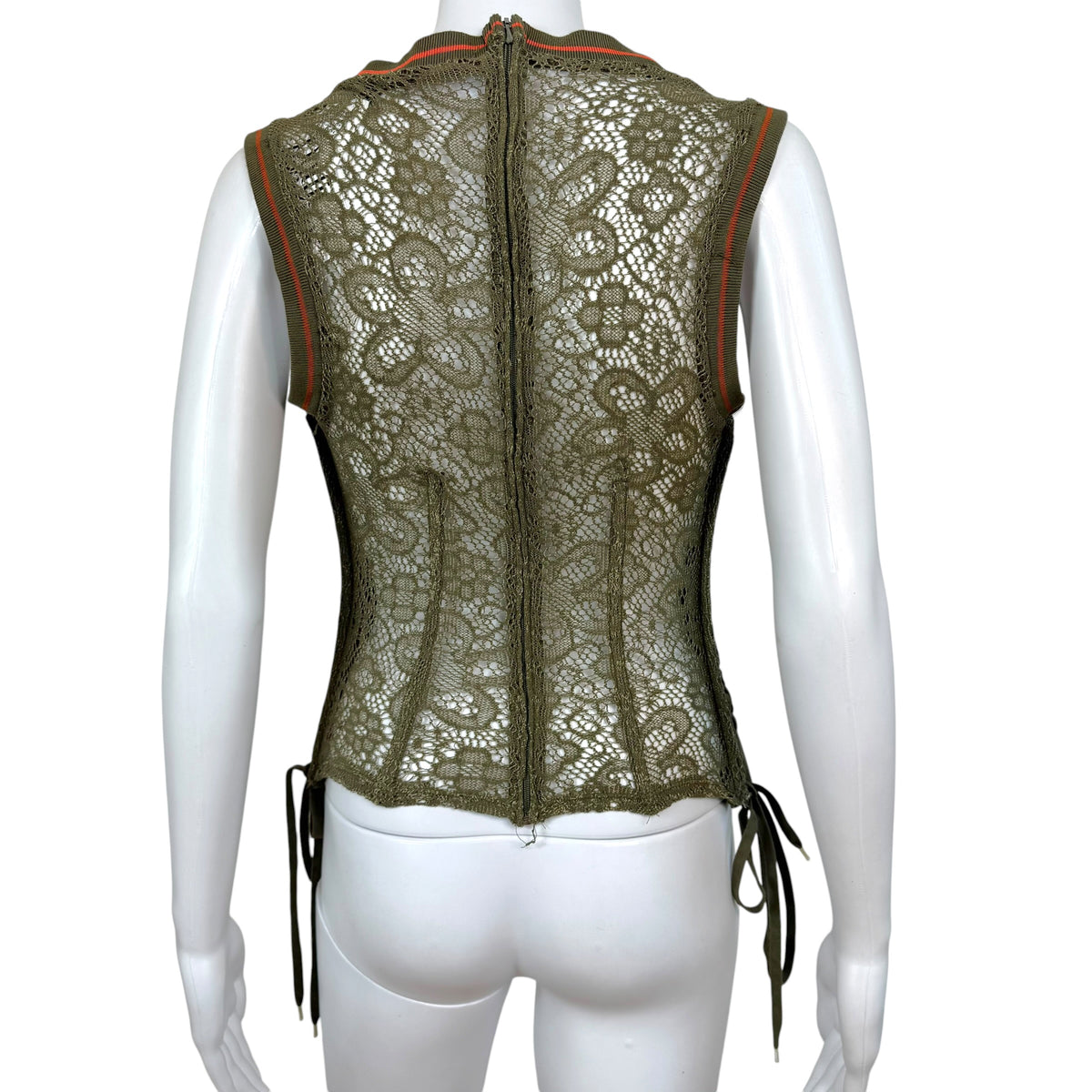 D&G Dolce & Gabbana Khaki Green & Orange 'Cruel Summer Lace-Back Corset Top
