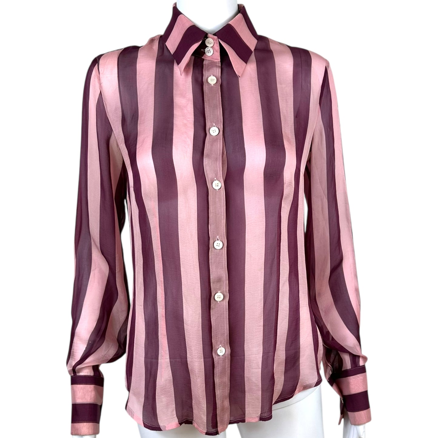 D&G Dolce & Gabbana Pink Striped Sheer Silk Blouse Top