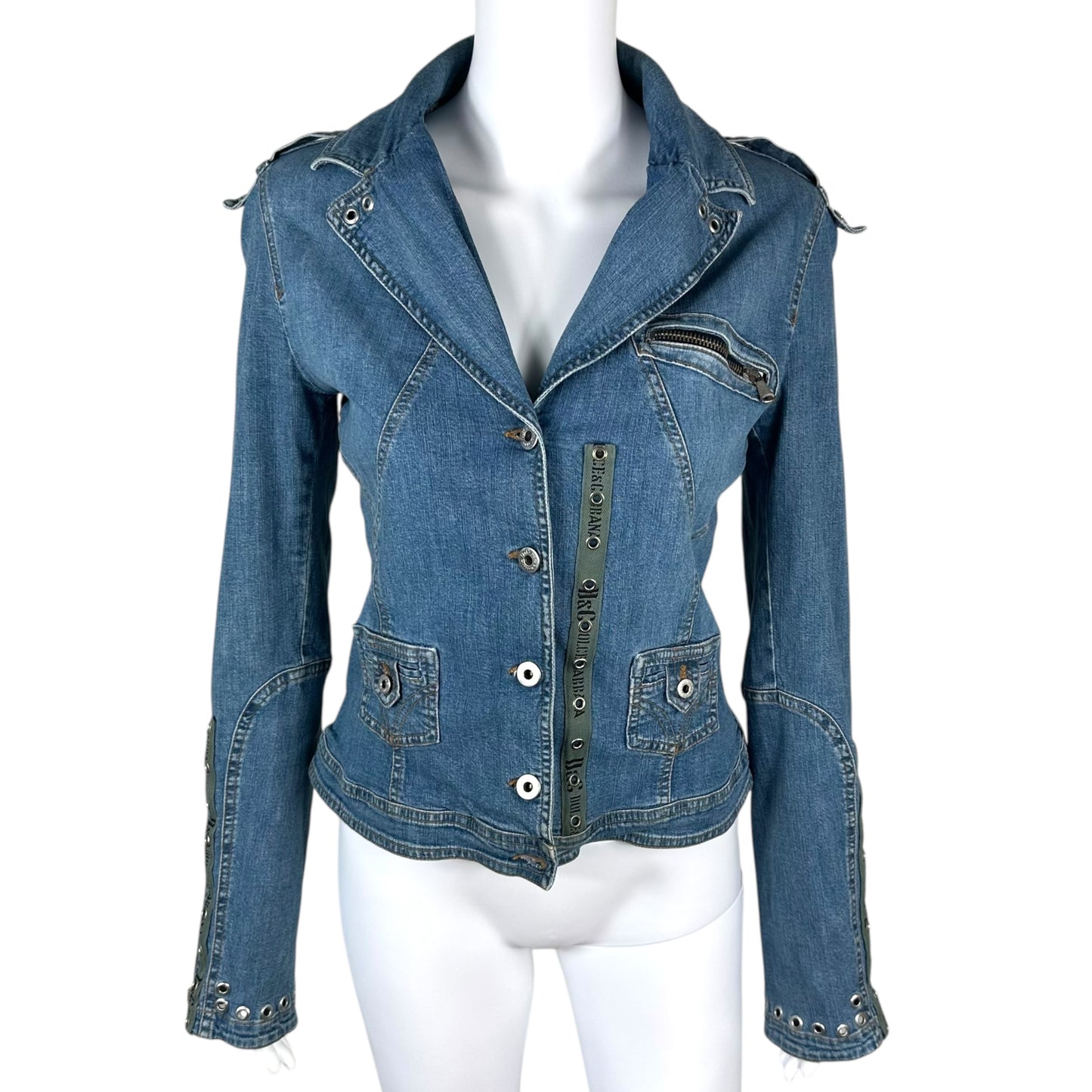 D&G Dolce & Gabbana Denim Rivet Embellished Blazer Jacket