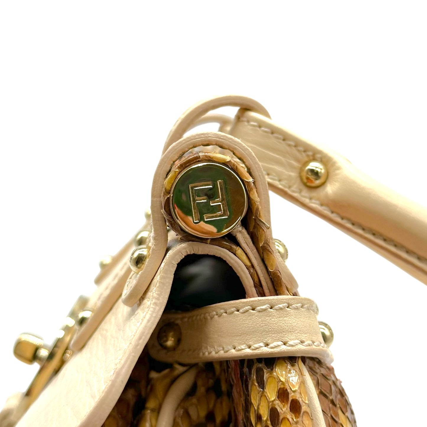 Fendi Brown & Pink Ivory Leather Trim Python Pequin Magic Handbag