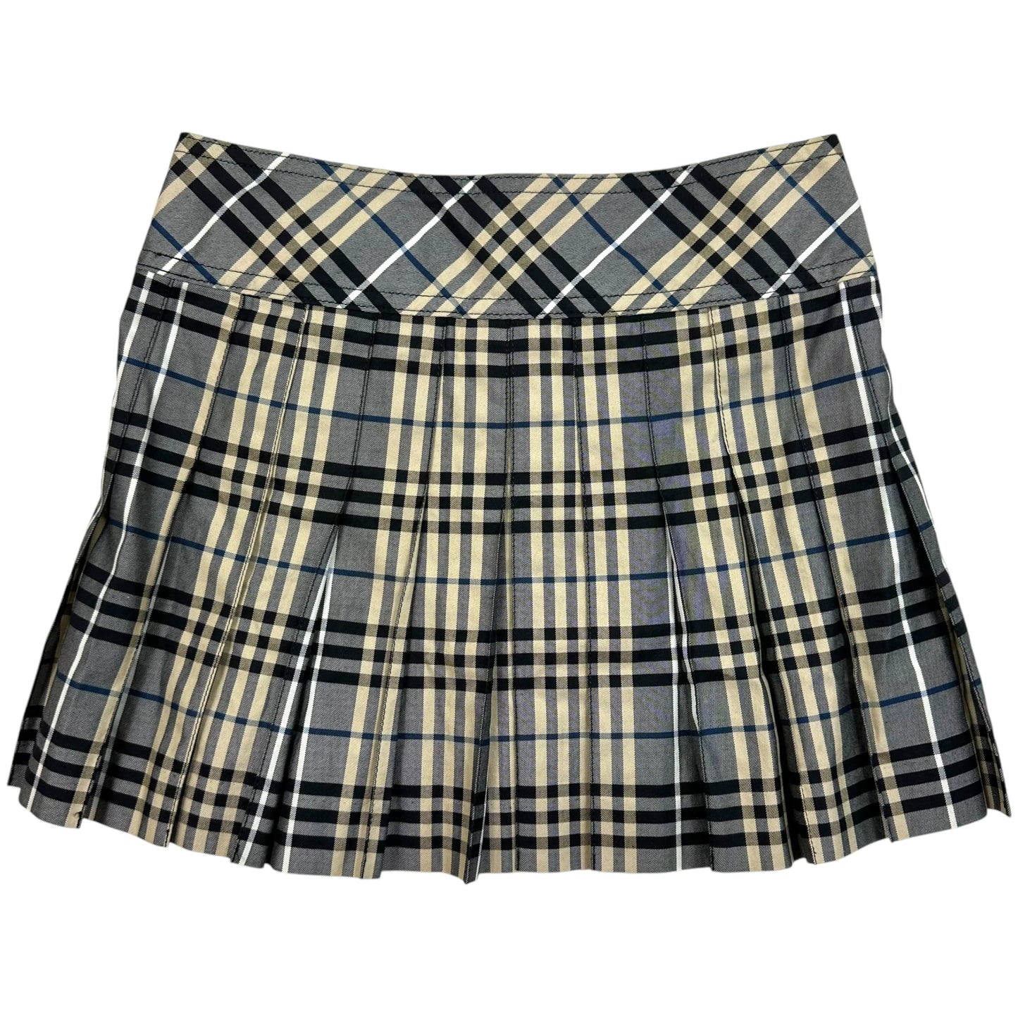 Burberry Blue Label Blue & Tan Plaid Pleated Mini Skirt