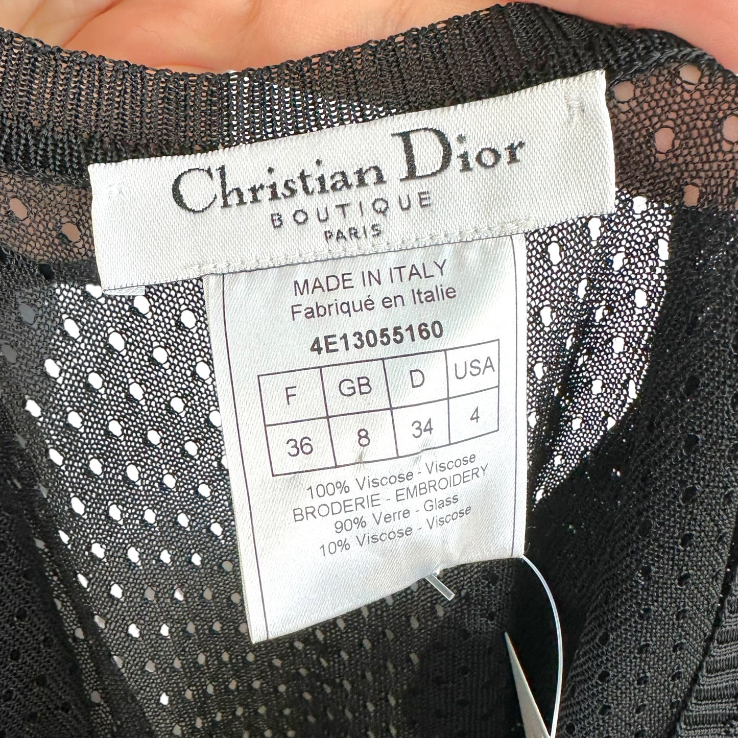 Christian Dior Black Knit Semi-Sheer Top with Rhinestones