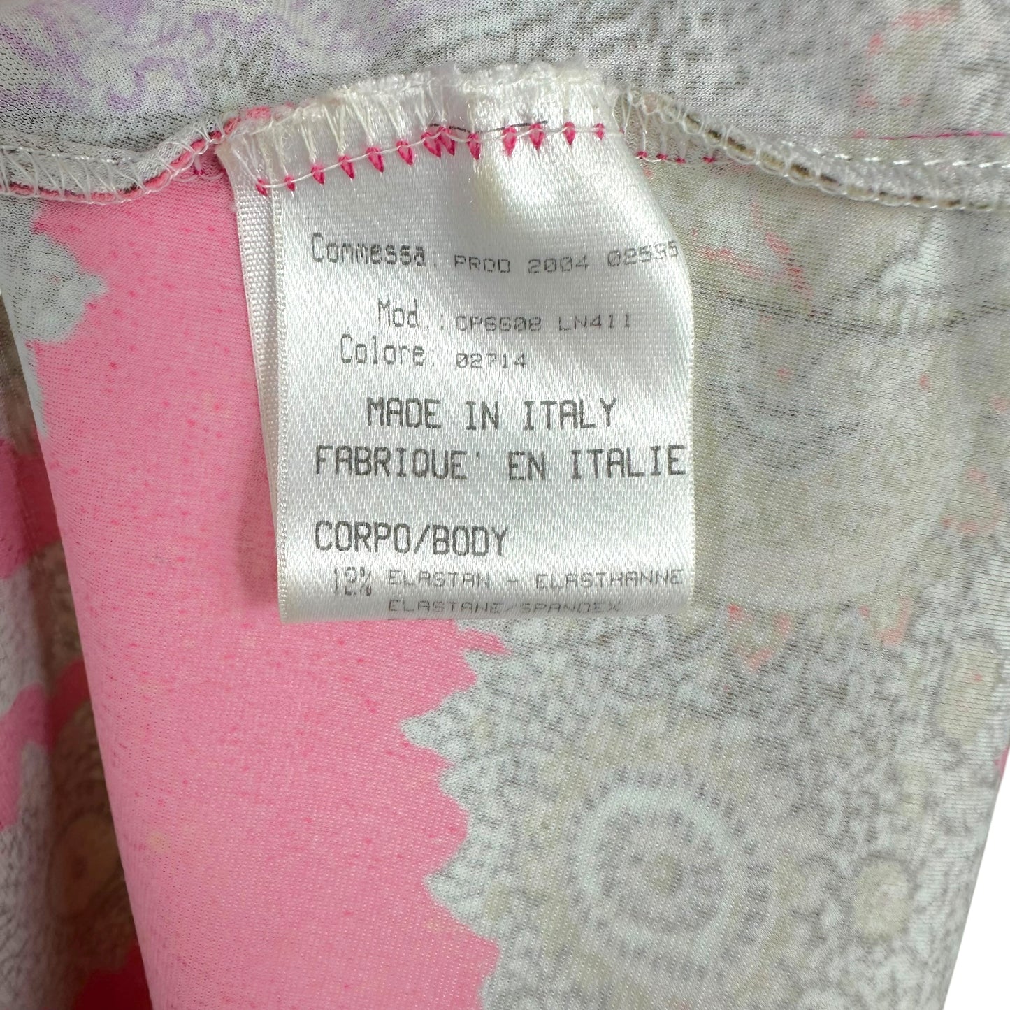 Roberto Cavalli 2004 Pink Paisley Print Silk & Leather Lace-Up Top