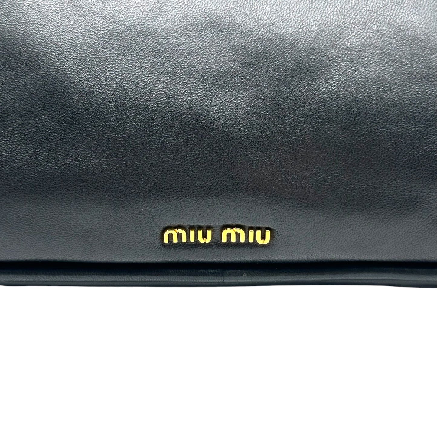 Miu Miu Black Leather Large Clutch Bag with Gold Hardware