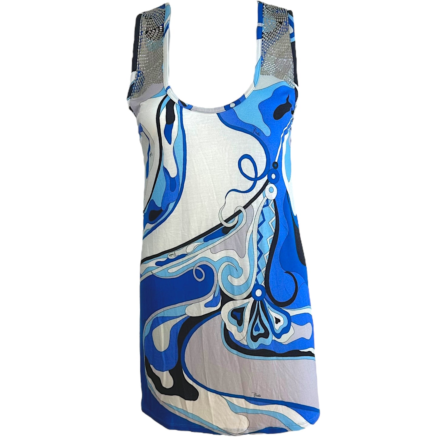 Emilio Pucci Blue Printed Rhinestone Strap Tank Top
