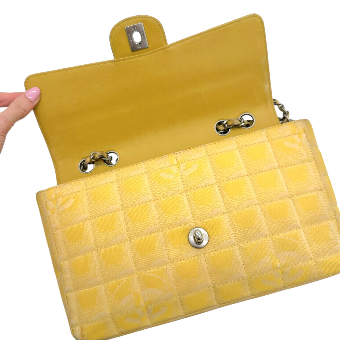 Chanel Yellow Nylon Travel Line Medium Flap Bag