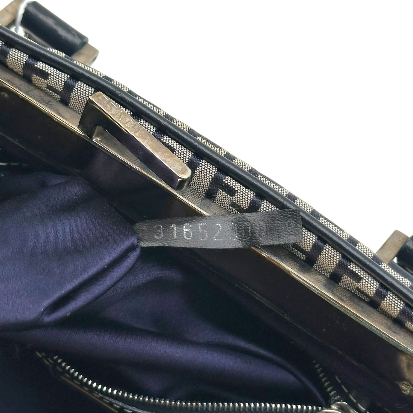Fendi Navy Zucchino Monogram Kisslock Handbag