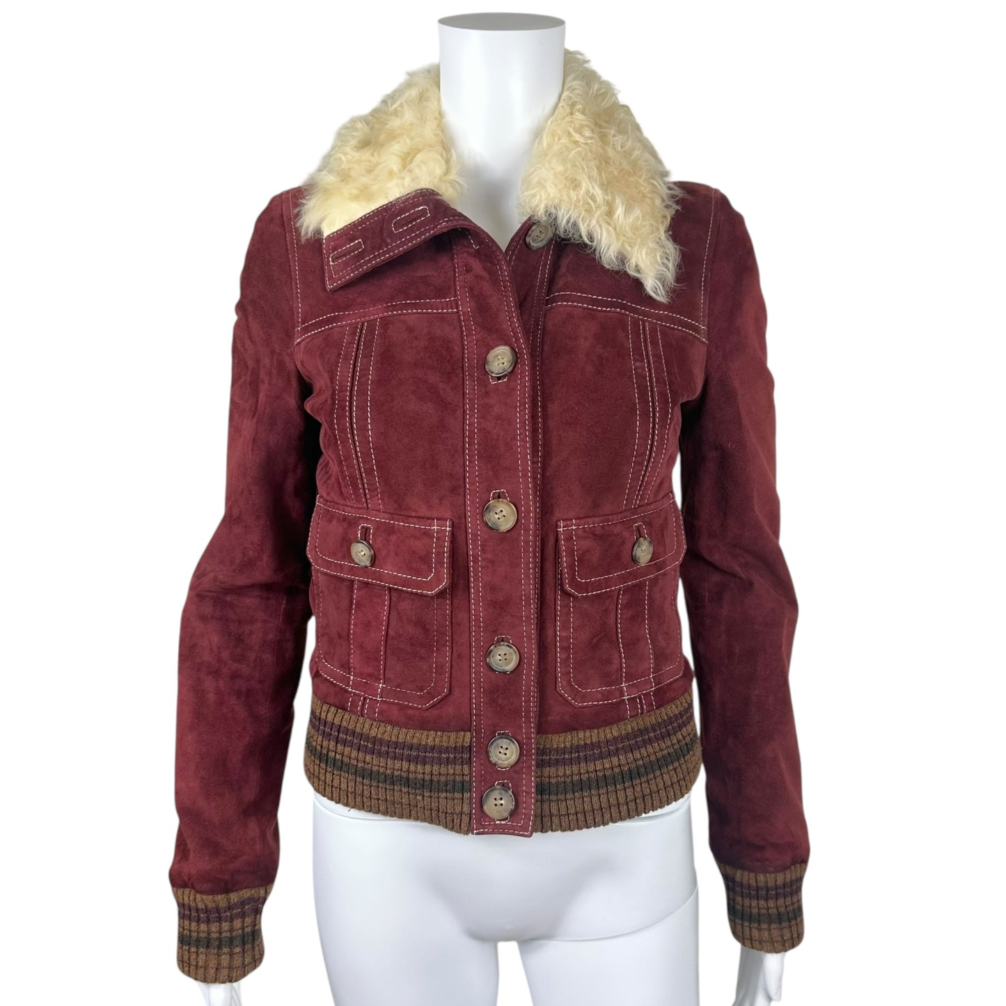 D&G Dolce & Gabbana Red Suede Fur Trim Bomber Jacket