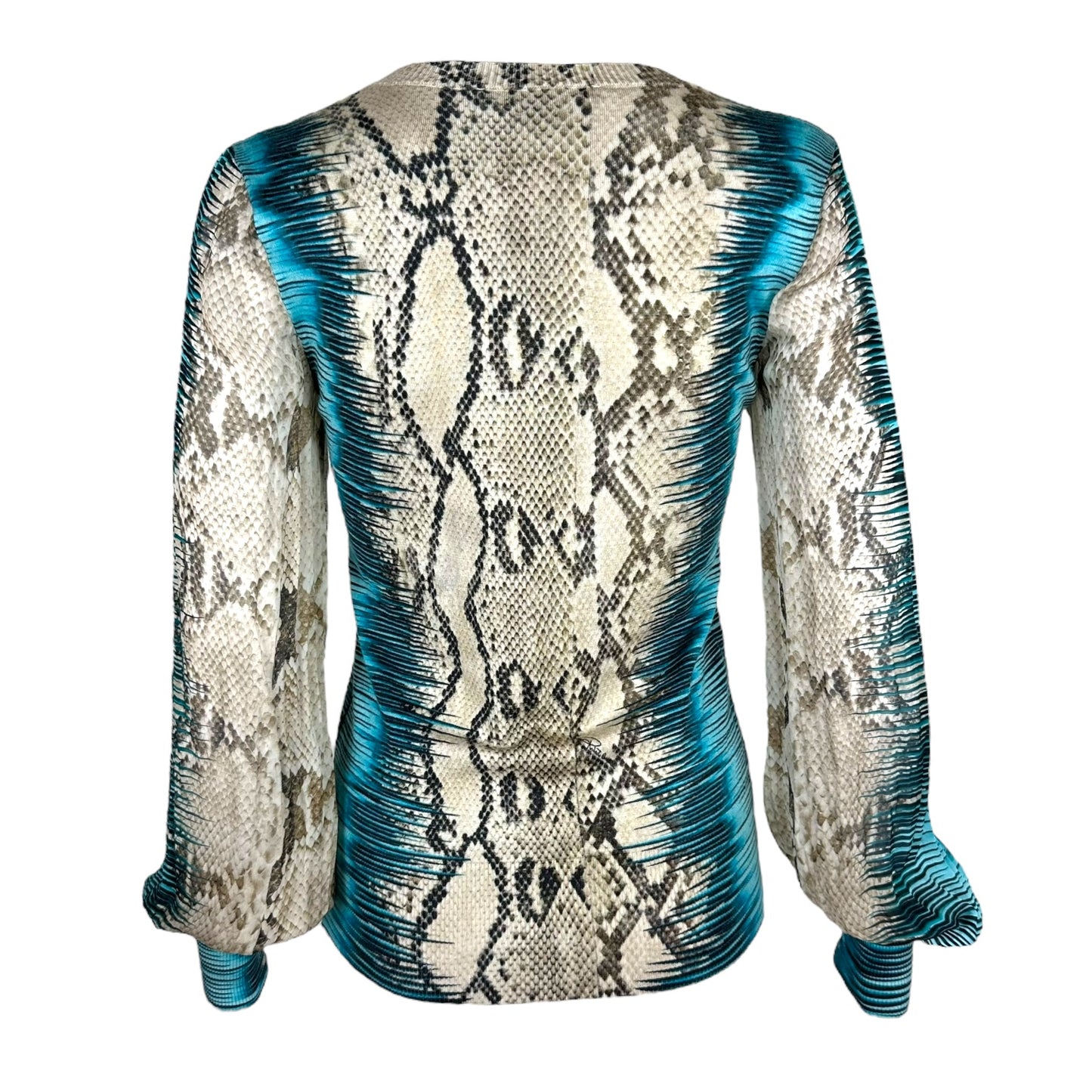 Roberto Cavalli Blue Snakeskin Print Silk Knit Sweater